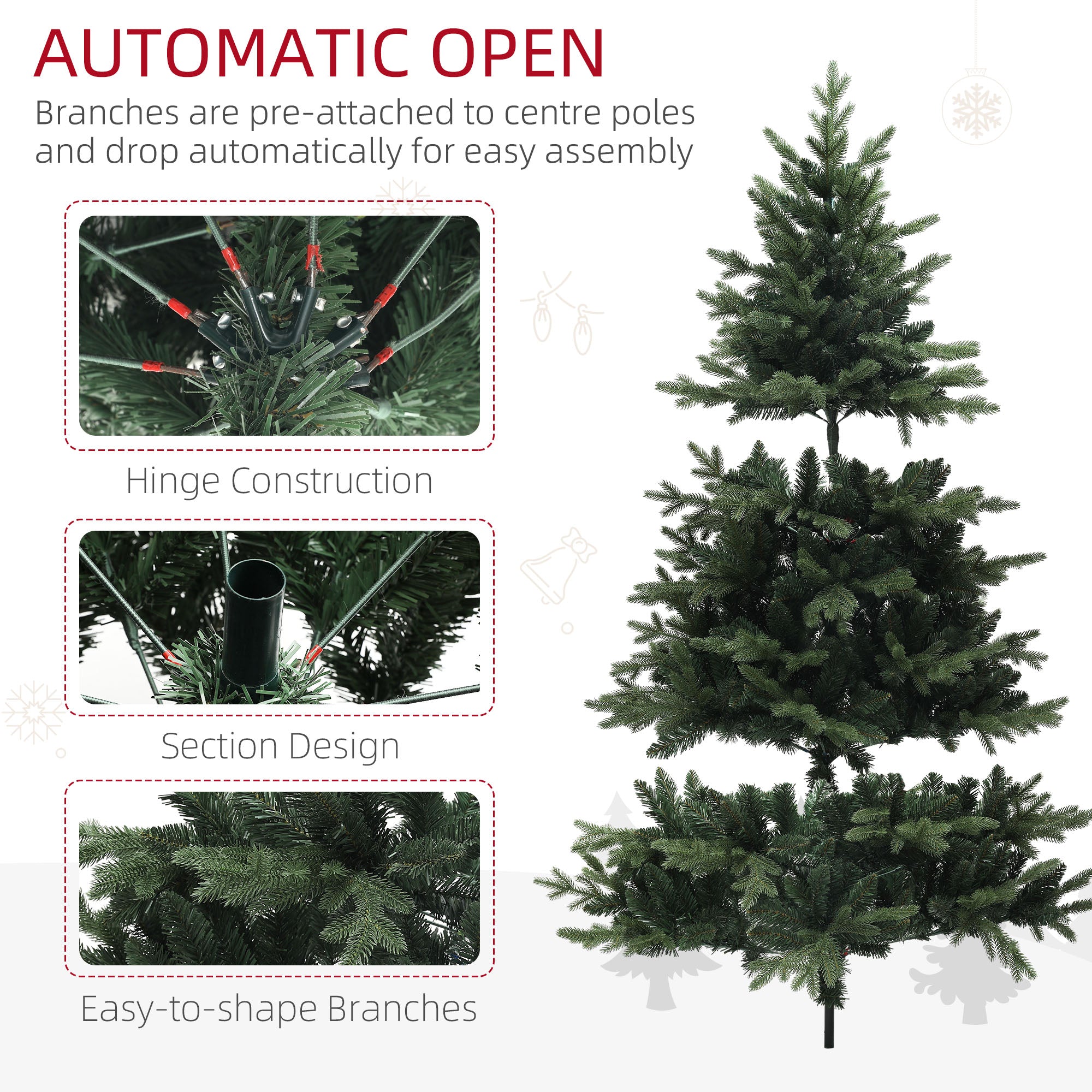 7ft Artificial Spurce Christmas Tree with 3116 Branch Tips and Foldable Steel Base, Realistic Hinged Xmas Tree for Home Office, Green