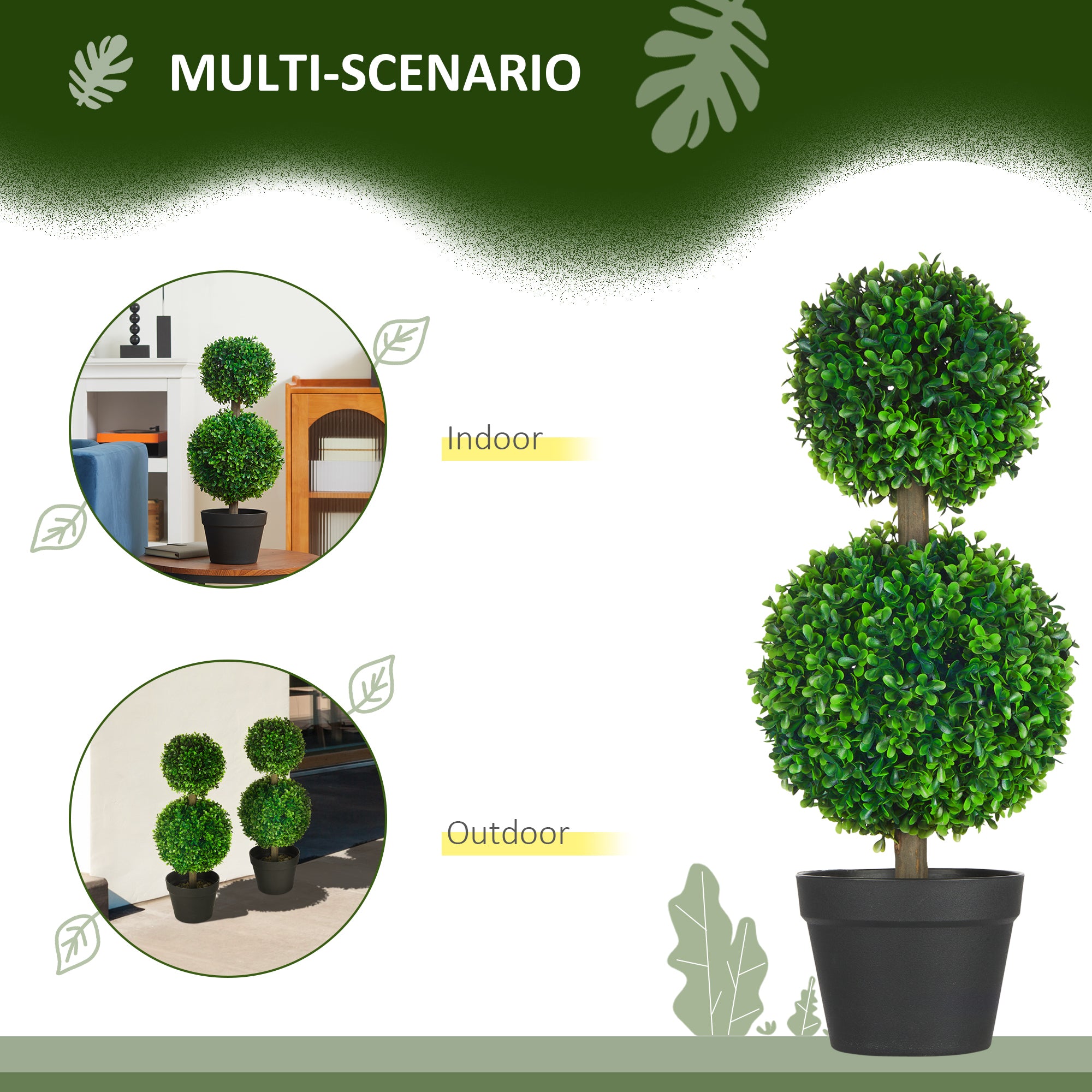 2 Pcs 23.5" Artificial Boxwood Ball Topiary Tree, Fake Plants in Pot, Ball Shaped Leaves