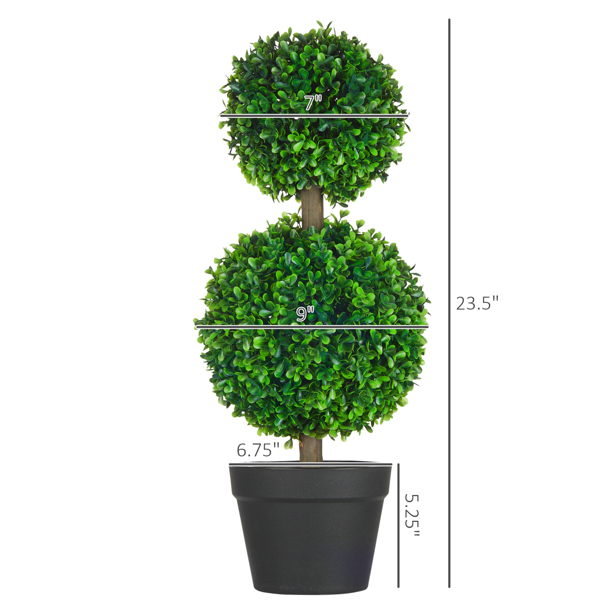 2 Pcs 23.5" Artificial Boxwood Ball Topiary Tree, Fake Plants in Pot, Ball Shaped Leaves