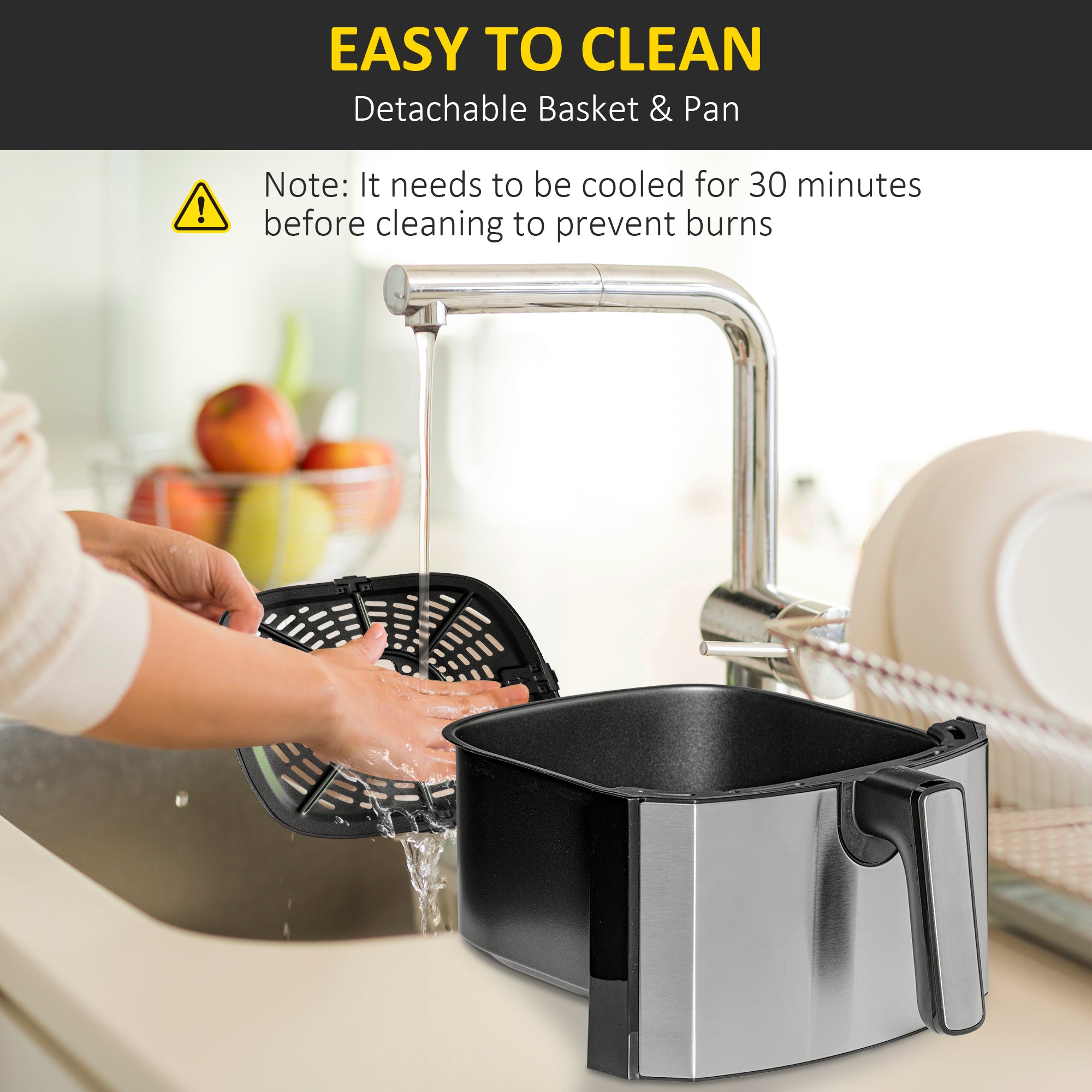 Air Fryer 1700W 6.9 Quart Oven with Digital Display 360° Air Circulation and Timer Black