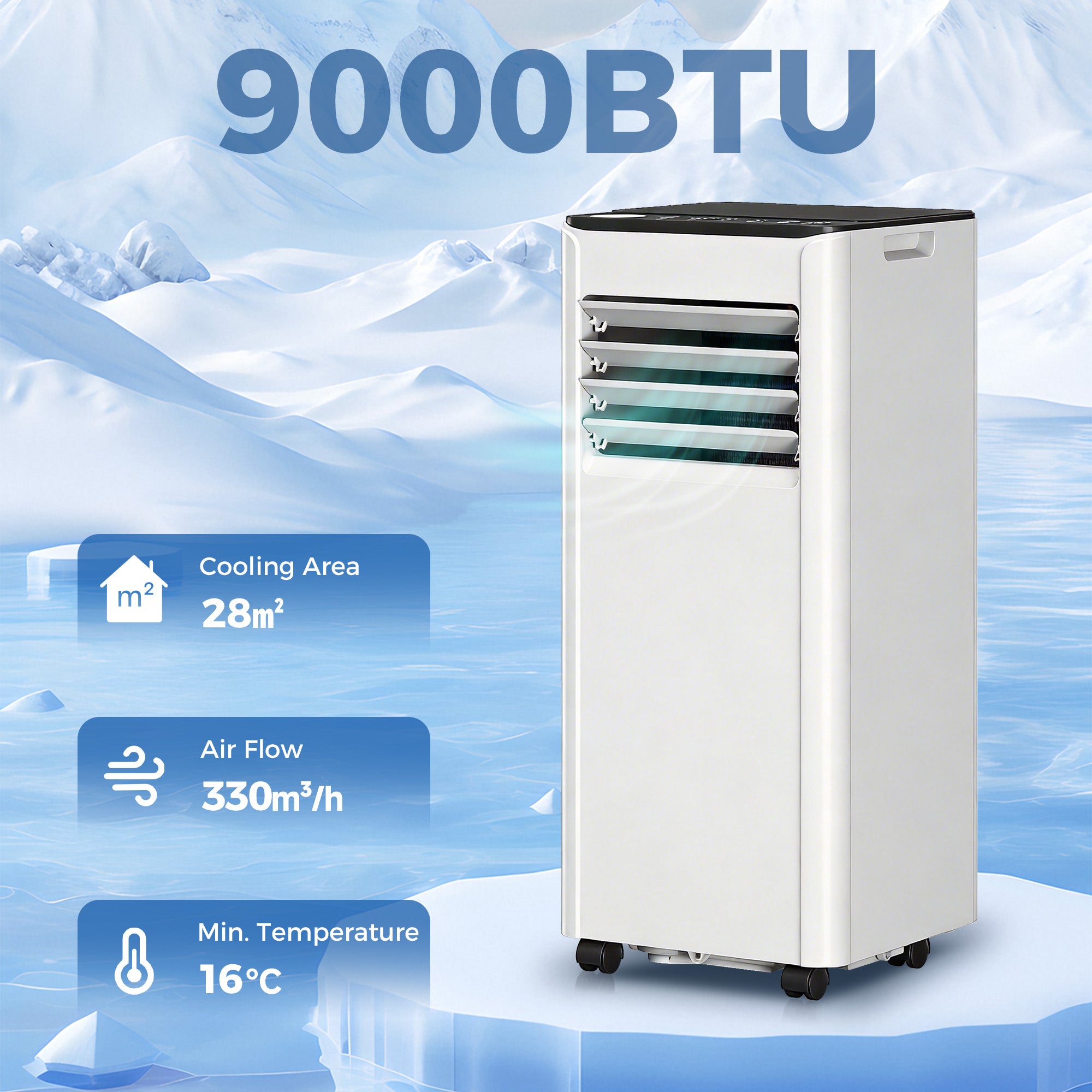 Portable Air Conditioner 9000 BTU, 4-in-1 Air Conditioning Unit with Cool, Dehumidifier, Fan, Sleep Mode, WiFi Voice Remote Control, 24H Timer, 2 Speeds, Window Kit, for Room up to 28 m²