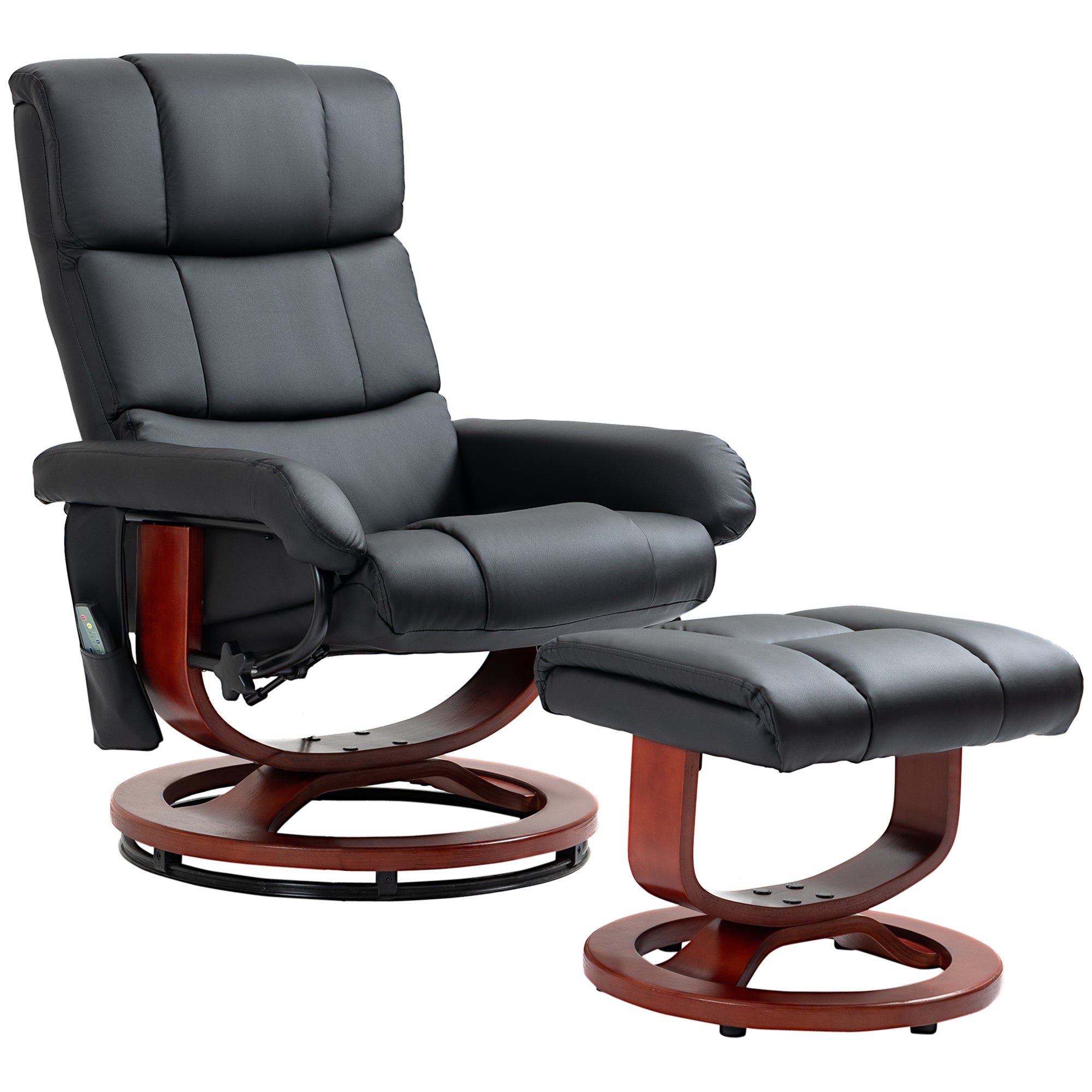 10 Points Massage Recliner Chair with Ottoman, Faux Leather Swivel Recliner, Black