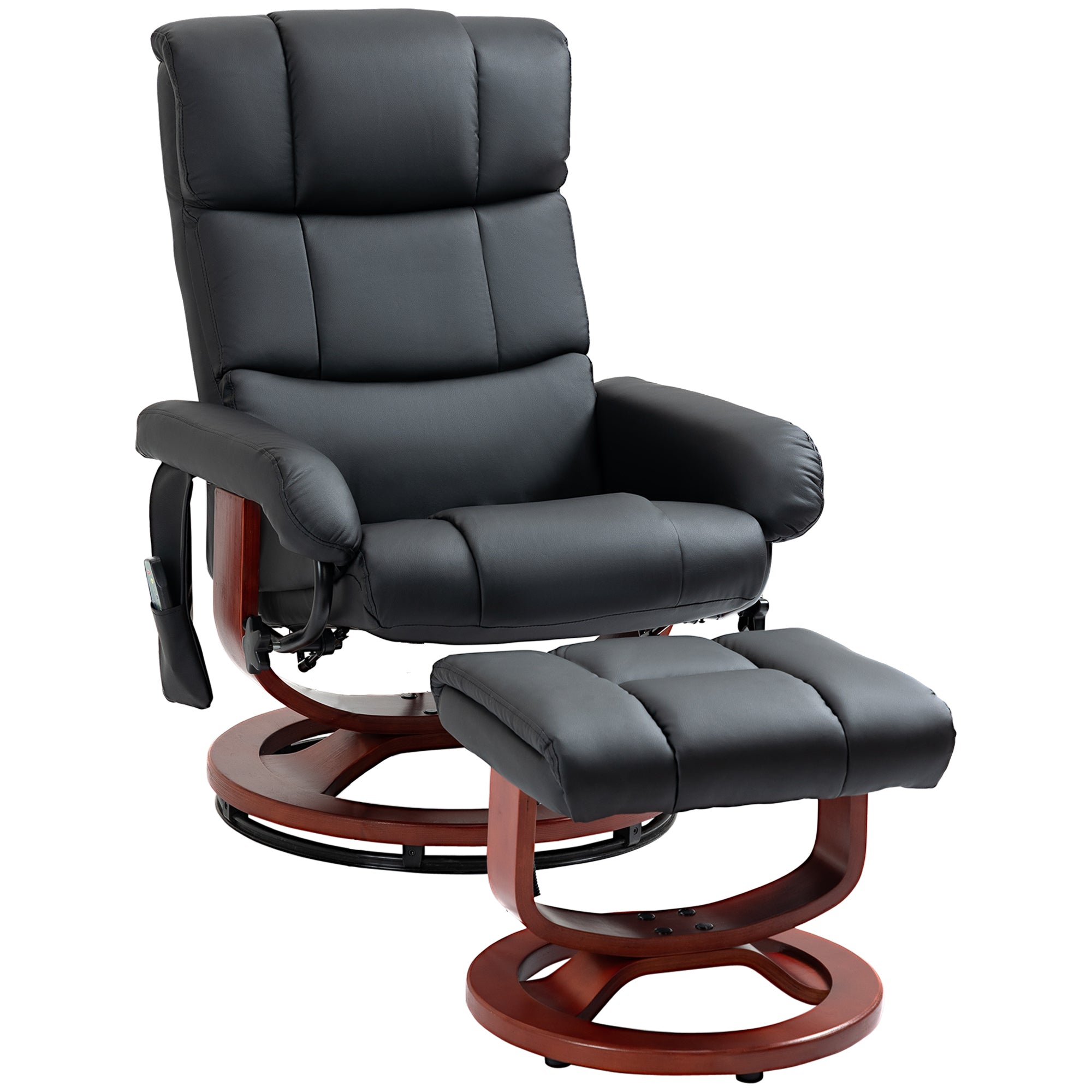 10 Points Massage Recliner Chair with Ottoman, Faux Leather Swivel Recliner, Black