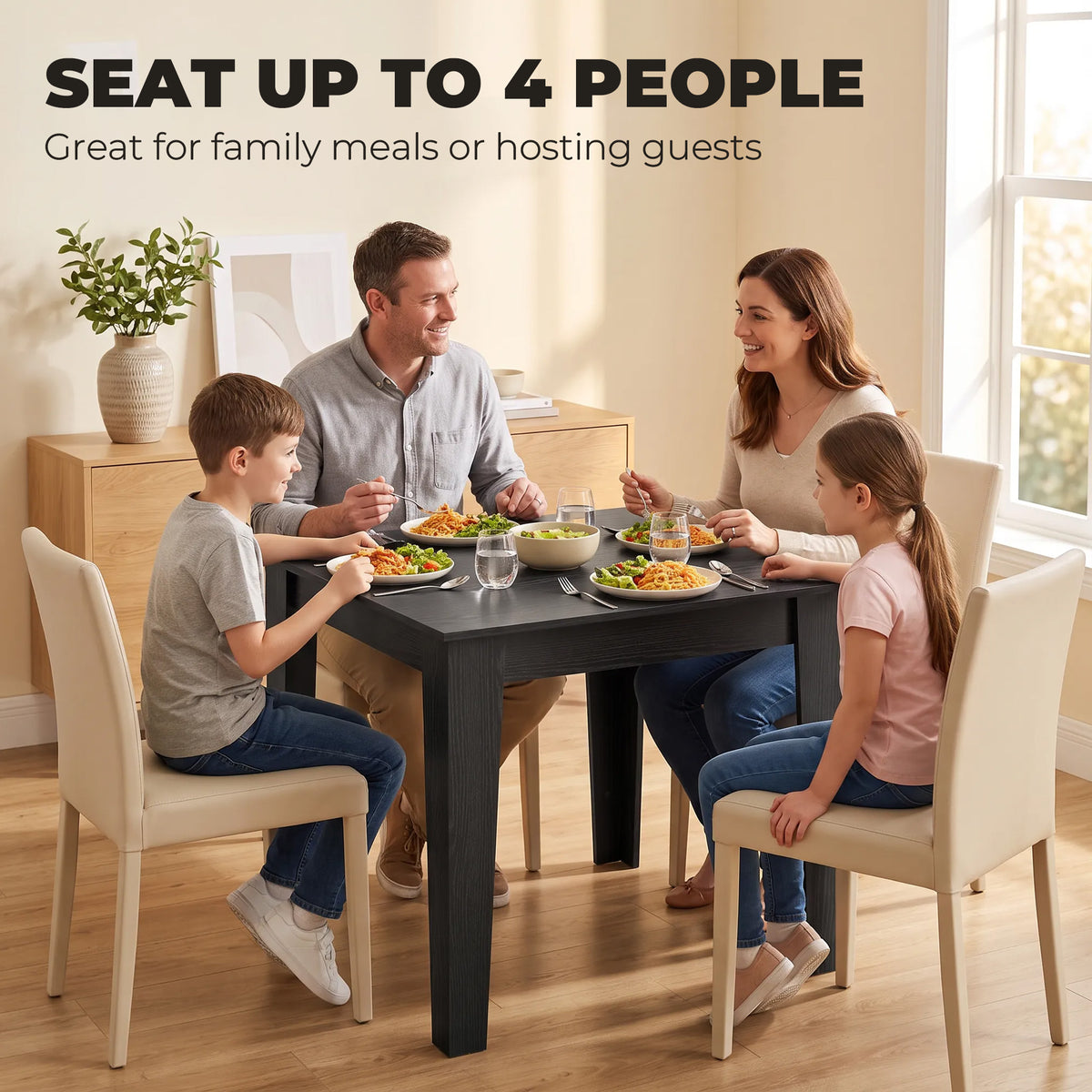 Square Dining Table for 4, 31.5" Modern Kitchen Table with Wood Effect Tabletop, for Dining Room, Kitchen, Living Room, Black Wood Effect