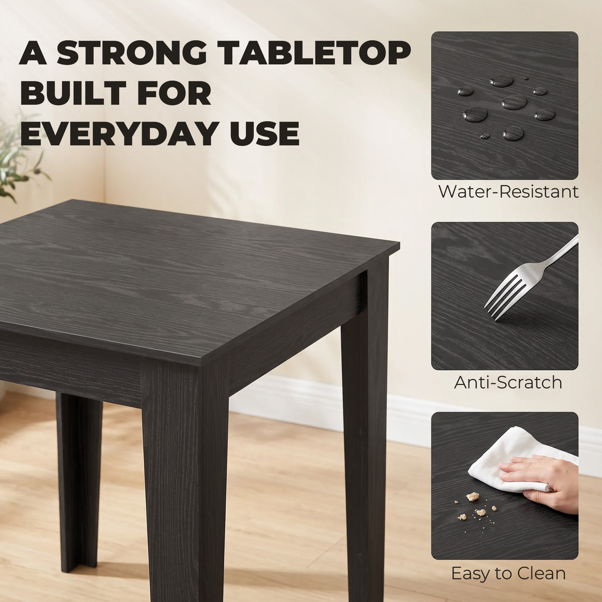 Square Dining Table for 4, 31.5" Modern Kitchen Table with Wood Effect Tabletop, for Dining Room, Kitchen, Living Room, Black Wood Effect