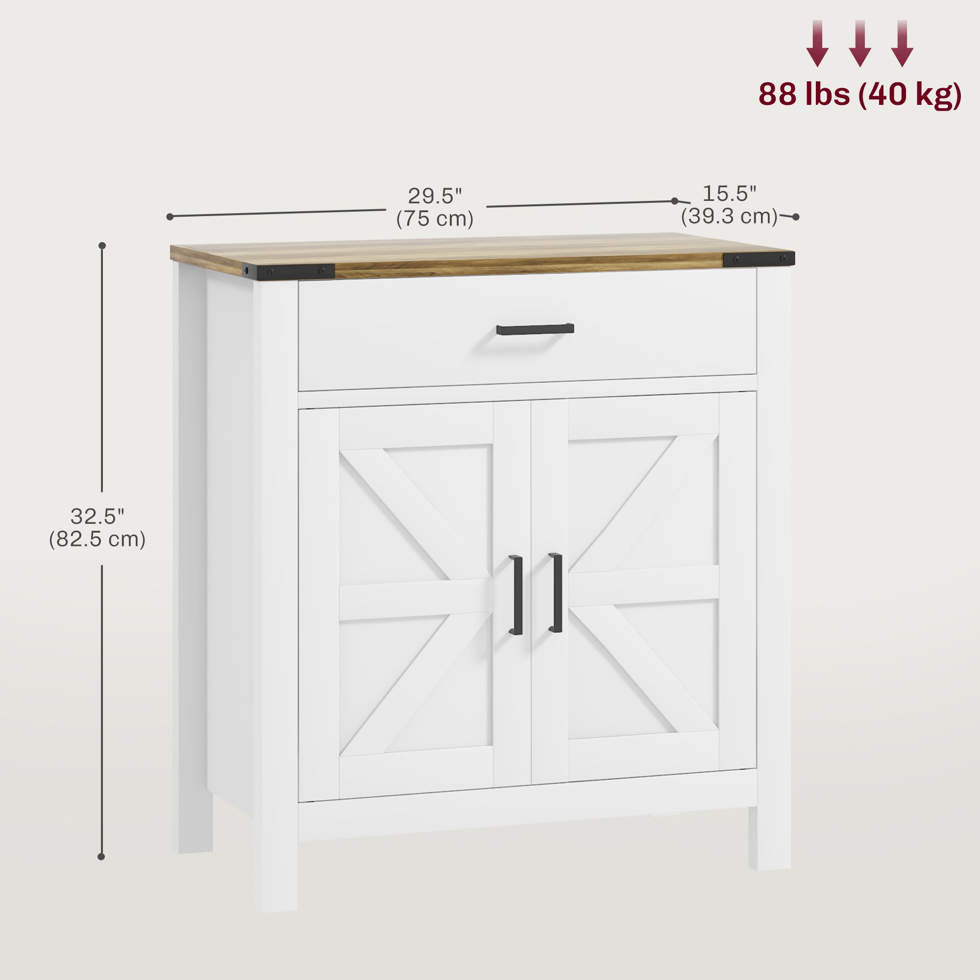 HOMCOM Sideboard with 1 Drawer 1 Storage Cabinet, Buffet Cabinet with Barn-style Doors and Adjustable Shelf, Farmhouse Kitchen Cabinet, White