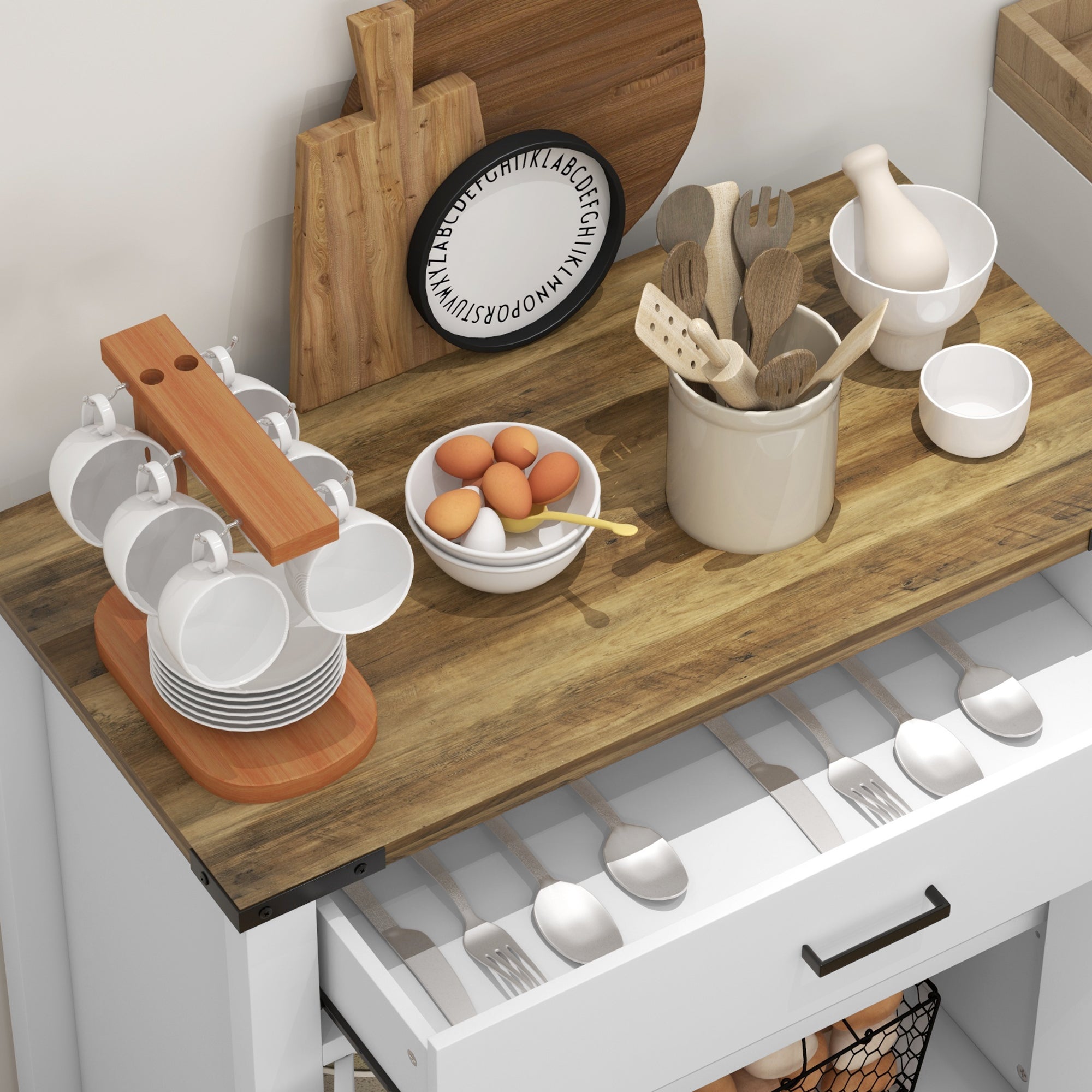 HOMCOM Sideboard with 1 Drawer 1 Storage Cabinet, Buffet Cabinet with Barn-style Doors and Adjustable Shelf, Farmhouse Kitchen Cabinet, White