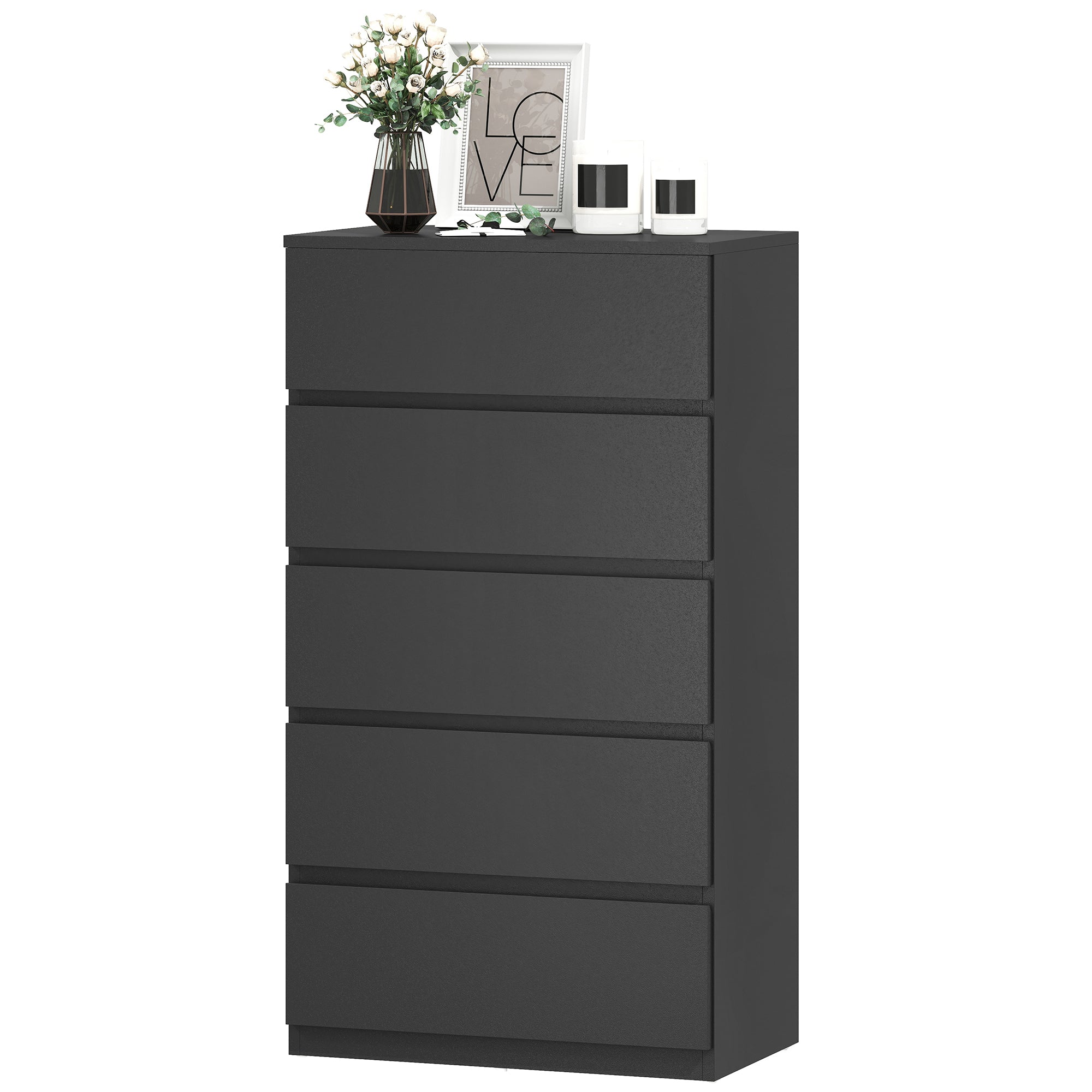 Chest of Drawers, 5 Drawers Storage Cabinet Floor Tower Cupboard for Bedroom Living Room, Black