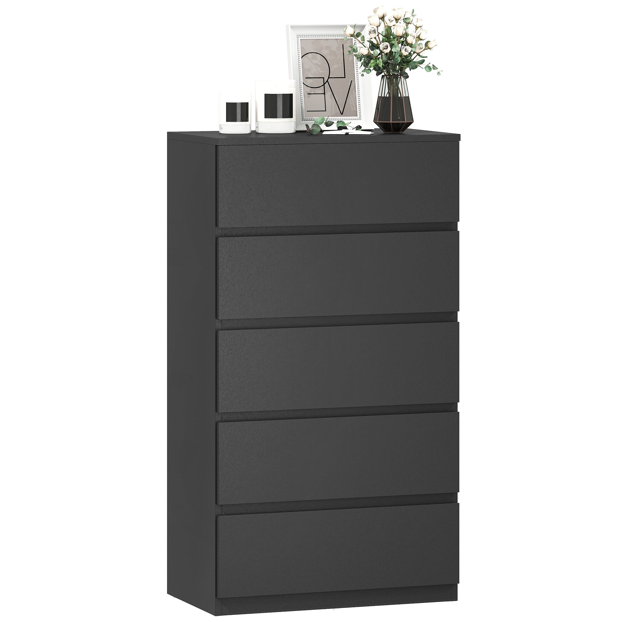 Chest of Drawers, 5 Drawers Storage Cabinet Floor Tower Cupboard for Bedroom Living Room, Black