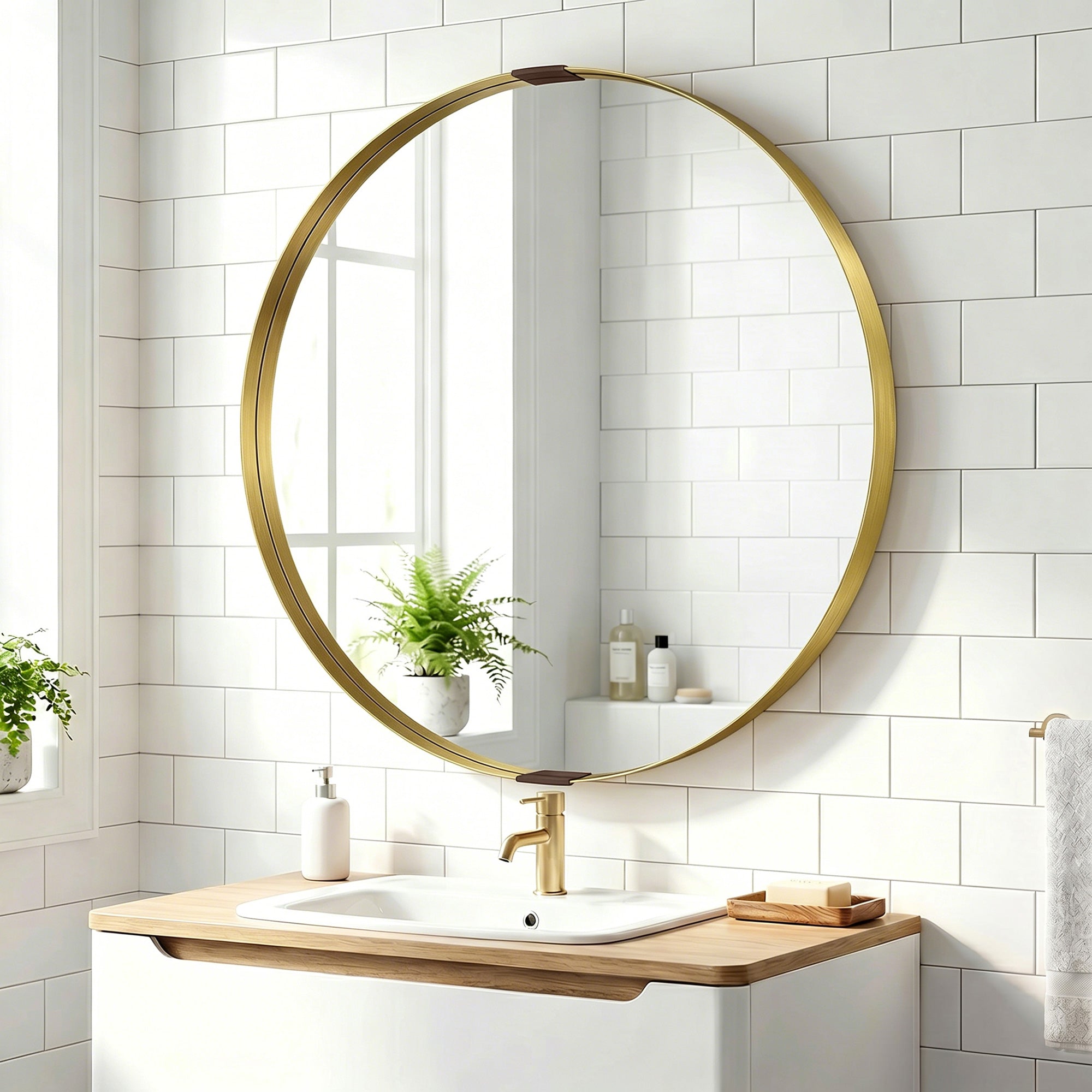 Round Wall Mirror 61 cm, Wall Mounted Bathroom Mirror with Tempered Safety Glass and Aluminium Alloy Frame for Living Room, Bedroom, Entryway, Home, Gold Tone