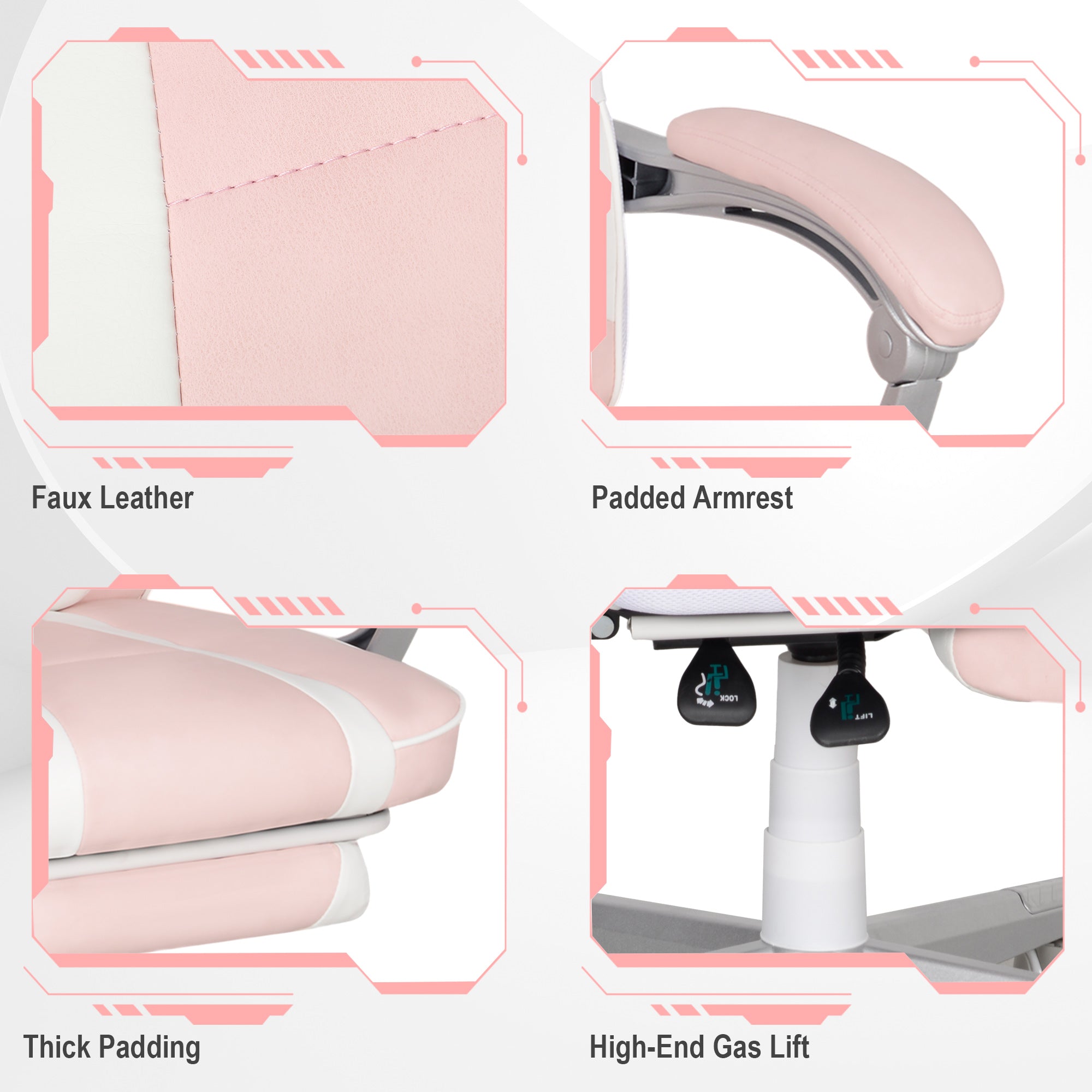 HOMCOM Gaming Chair with Footrest, PU Leather Computer Chair, Swivel Game Chair with 150° Reclining Back and Lumbar Support for Adults, Pink