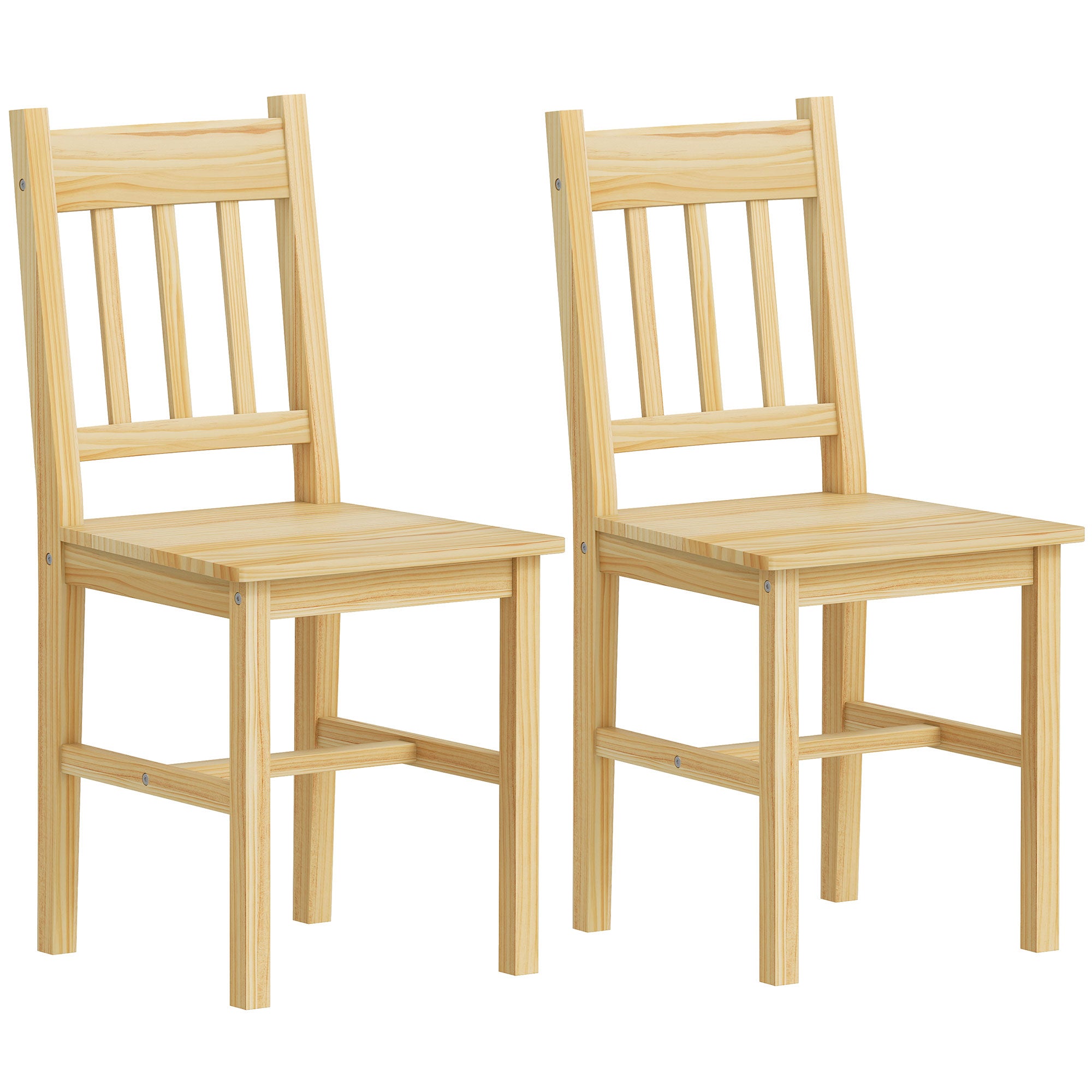 Dining Chairs Set of 2, Kitchen Chair with Slat Back, Pine Wood Structure for Living Room and Dining Room, Natural Wood Finish