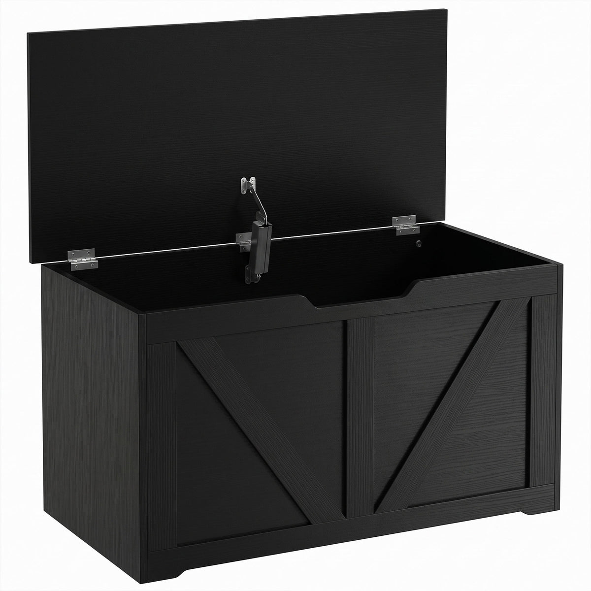 Storage Chest, Storage Bench with Safety Hinge and U-shaped Cut-out Pull for Living Room, Entryway, 31.5" x 15.7" x 17.7", Supports 300 lbs, Black Wood Grain