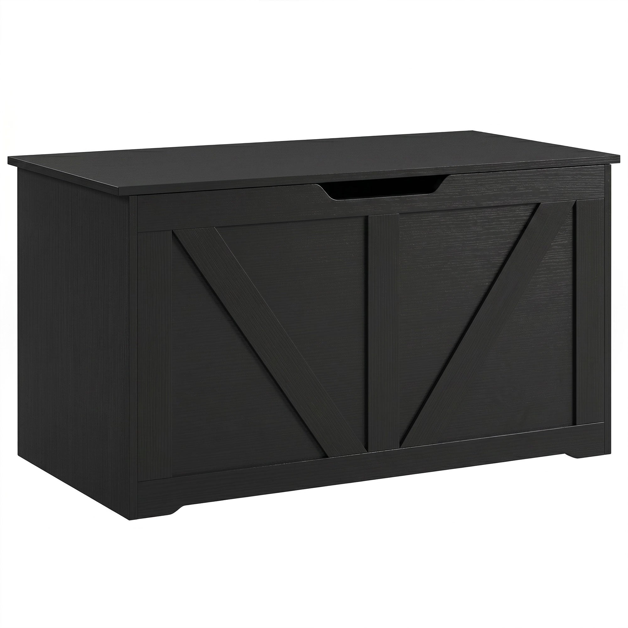 100L Storage Chest, Shoe Storage Trunk Bench Box with Safety Hinge and U-shaped Cut-out Pull, Blanket Box Ottoman for Bedroom, Living Room, Entryway, 80 x 40 x 45 cm, Black Wood-Effect