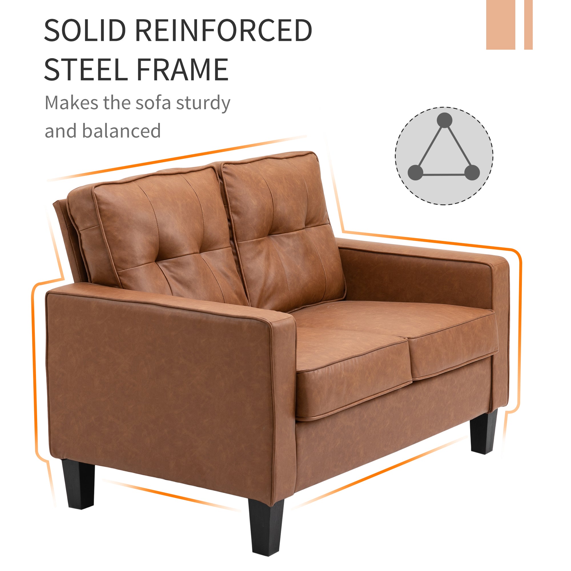 HOMCOM 51" PU Leather Loveseat, Double Sofa with Armrests, Tufted Backrest, Pocket Spring and Sponge Padded Cushion for Living Room, Bedroom, Home Office and Dorm, Brown