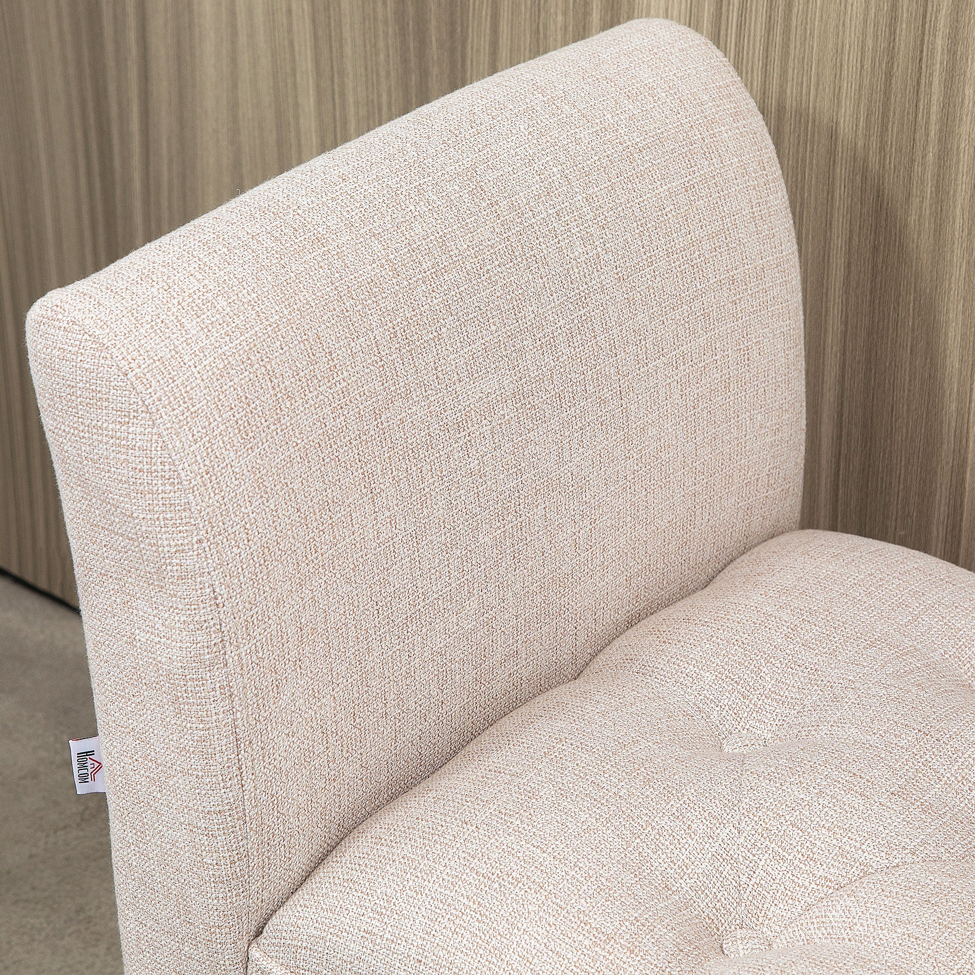 End of Bed Bench with Button Tufted Design, Arms & Solid Wood Legs, Beige