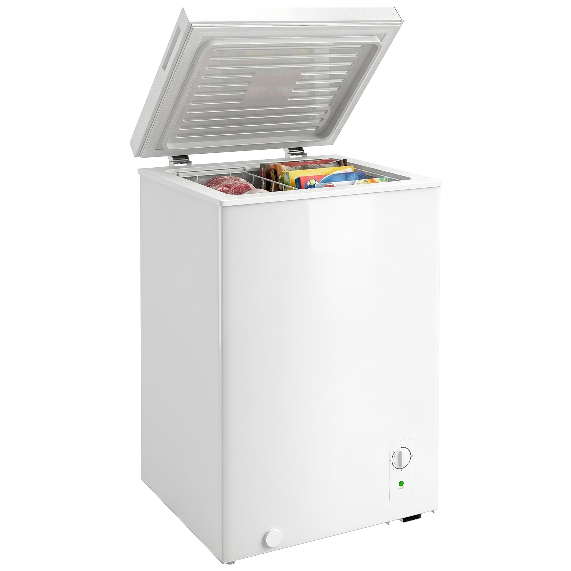 Mini Freezer, 3.5 Cu.Ft Compact Chest Freezer with 5-Setting Adjustable Thermostat, Wire Basket, Quiet Operation for Kitchen, Garage, Dining Room, White