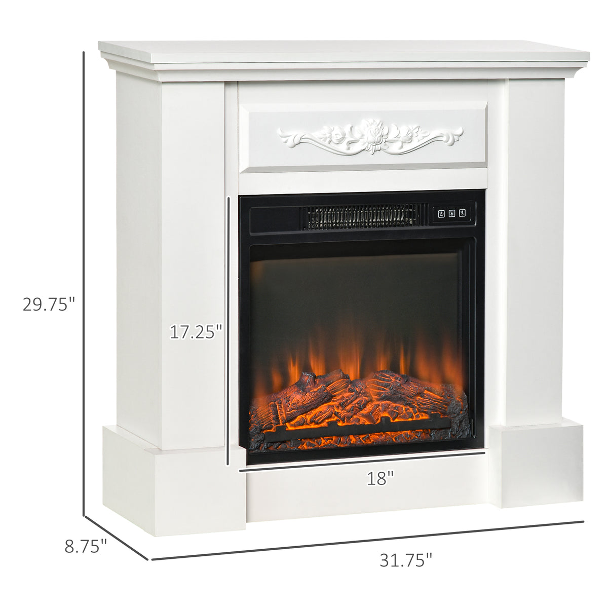 32" Electric Fireplace Heater with Mantel, Freestanding Fireplace Stove with Log Hearth, Adjustable Realistic Flame and Remote Control, 1400W, White