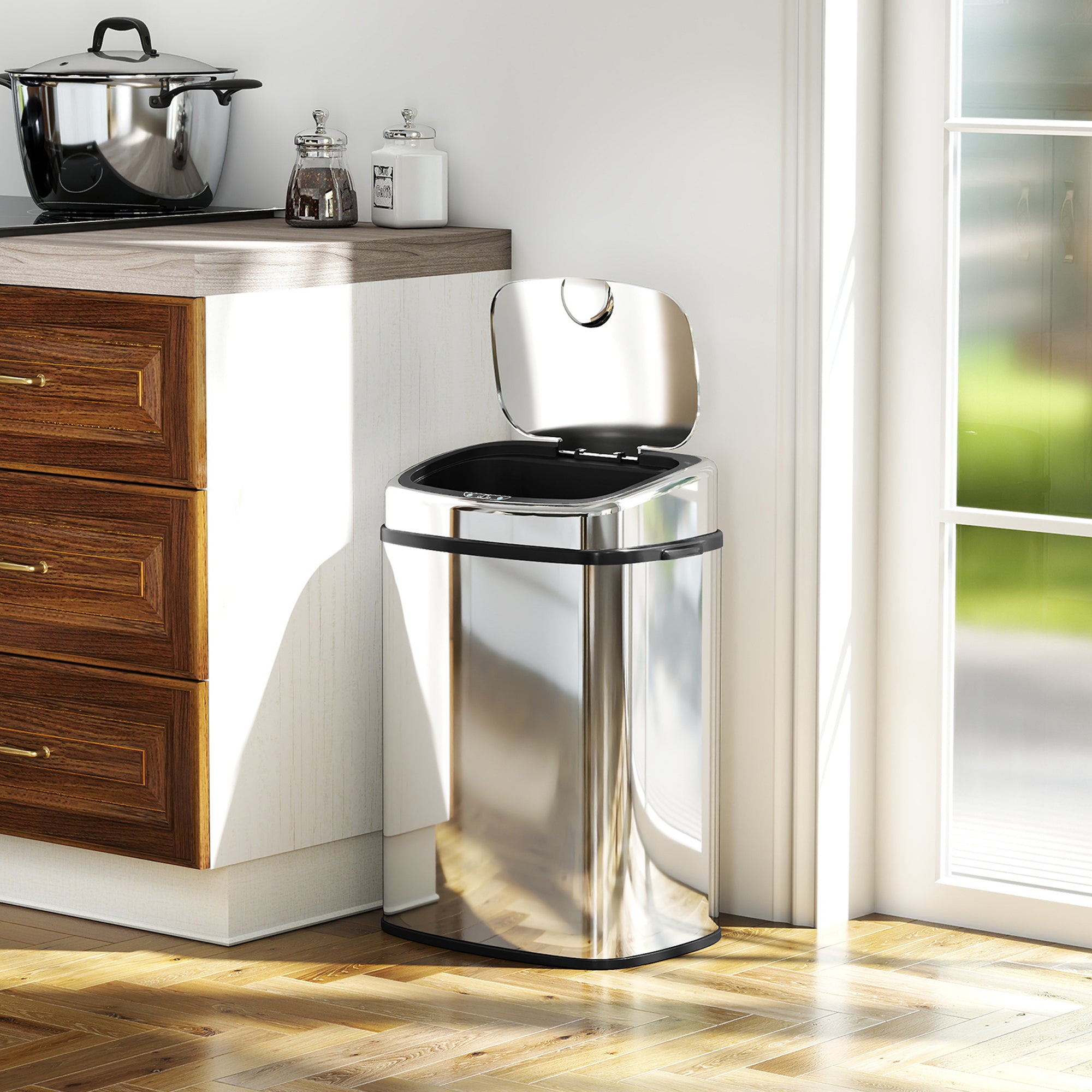 50L Sensor Bin with Soft-Close Lid, Automatic Touchless Motion Sensor Kitchen Bin with Fingerprint Resistant Stainless Steel for Hygienic Gyms, Home Office Use, Silver Tone