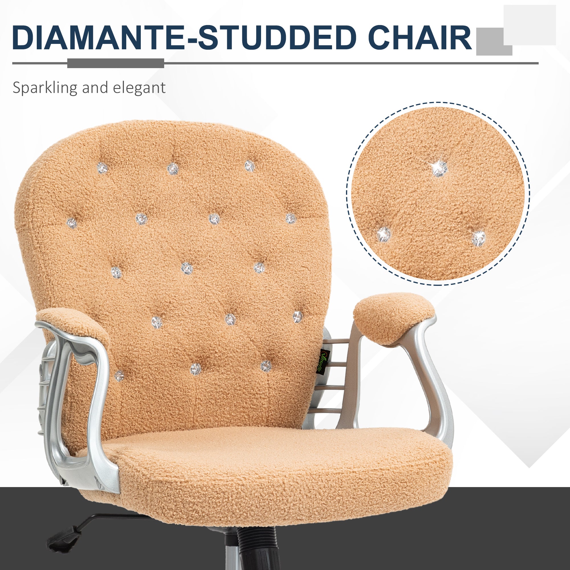 Button Tufted Desk Chair w/ Padded Armrests, Adjustable Height & Swivel Wheels, Brown