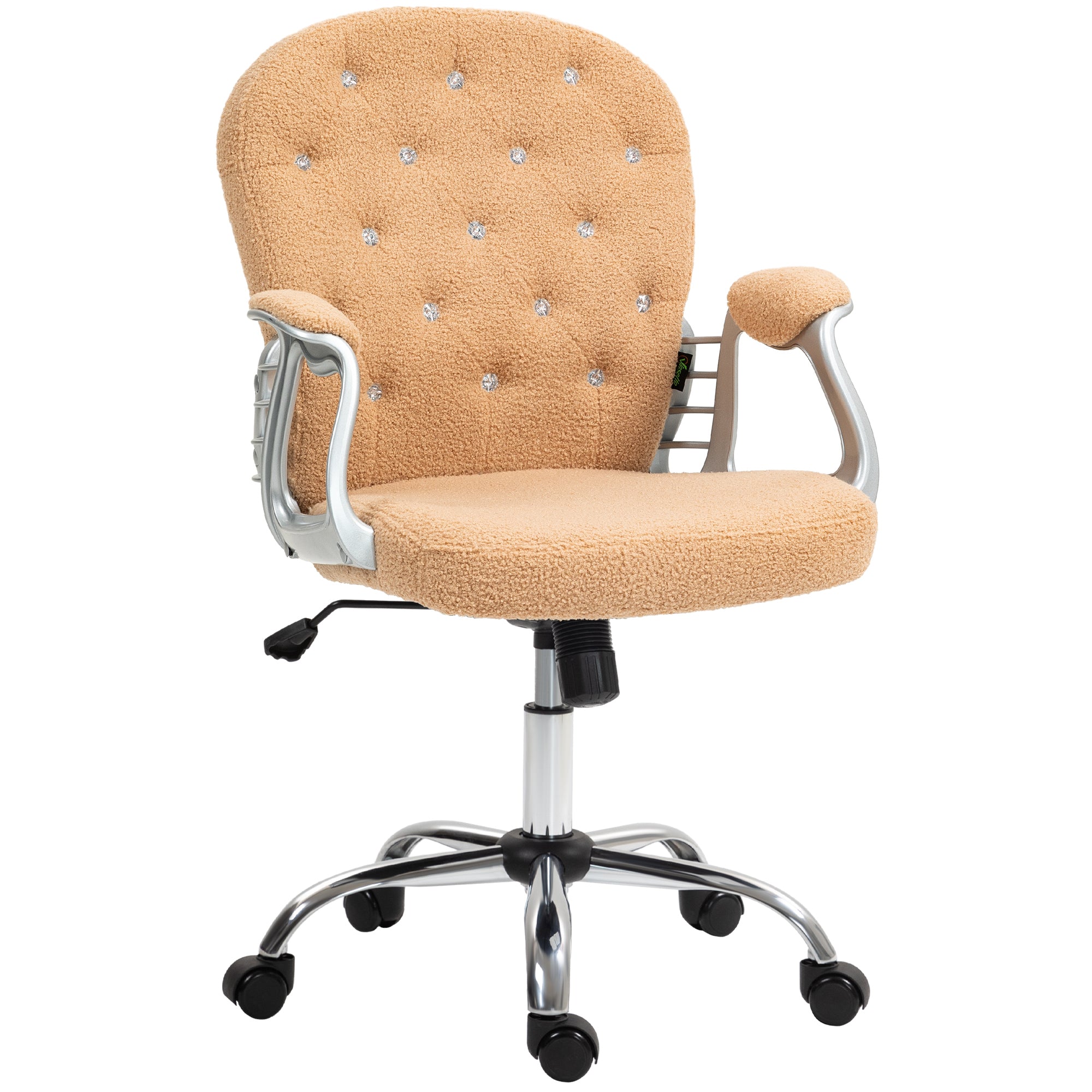 Button Tufted Desk Chair w/ Padded Armrests, Adjustable Height & Swivel Wheels, Brown
