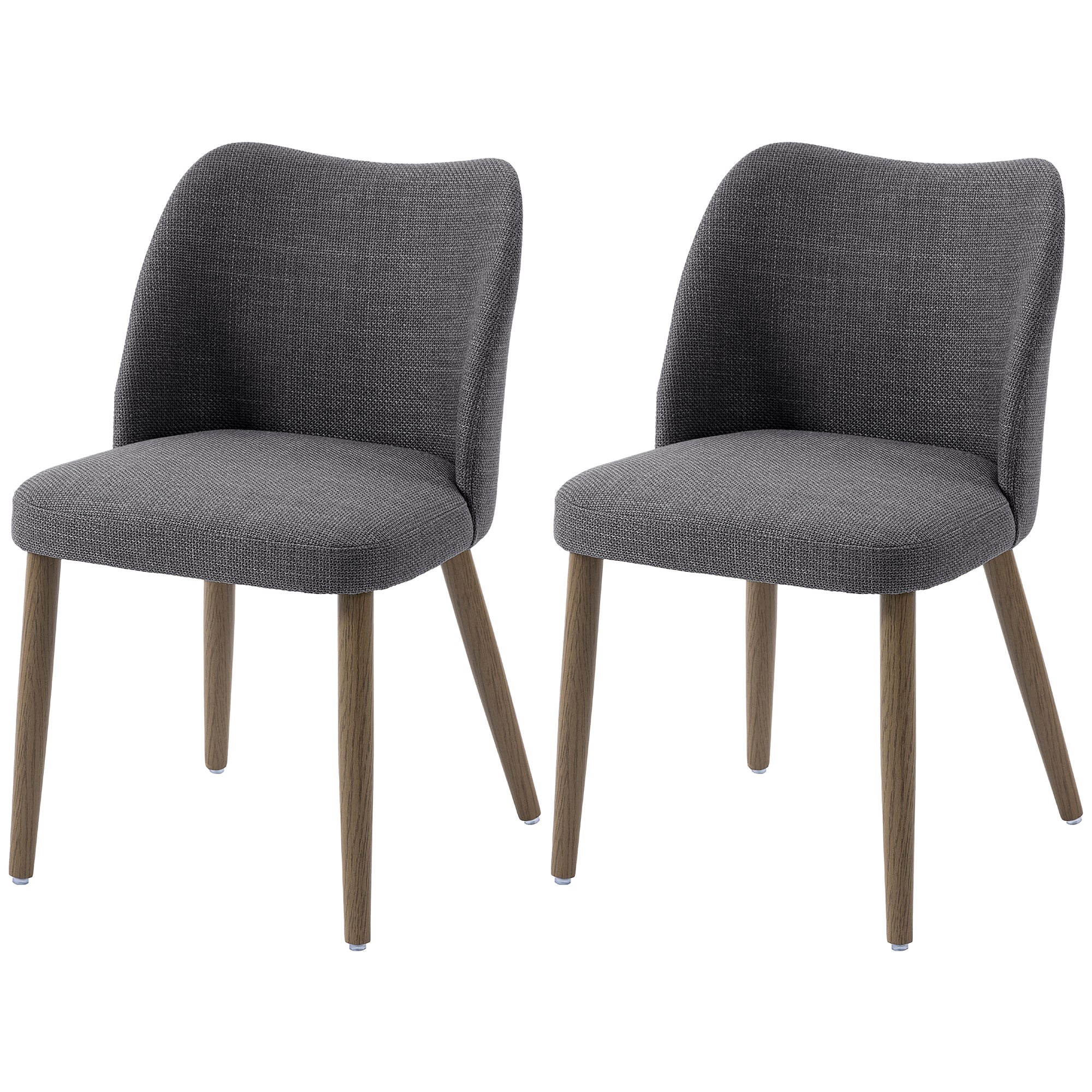 Dining Chairs Set of 2, Modern Linen Upholstered Kitchen Chairs with Padded Seat, Curved Backrest, Rubberwood Legs for Dining Room, Bedroom, Living Room, Easy Assembly, Dark Grey