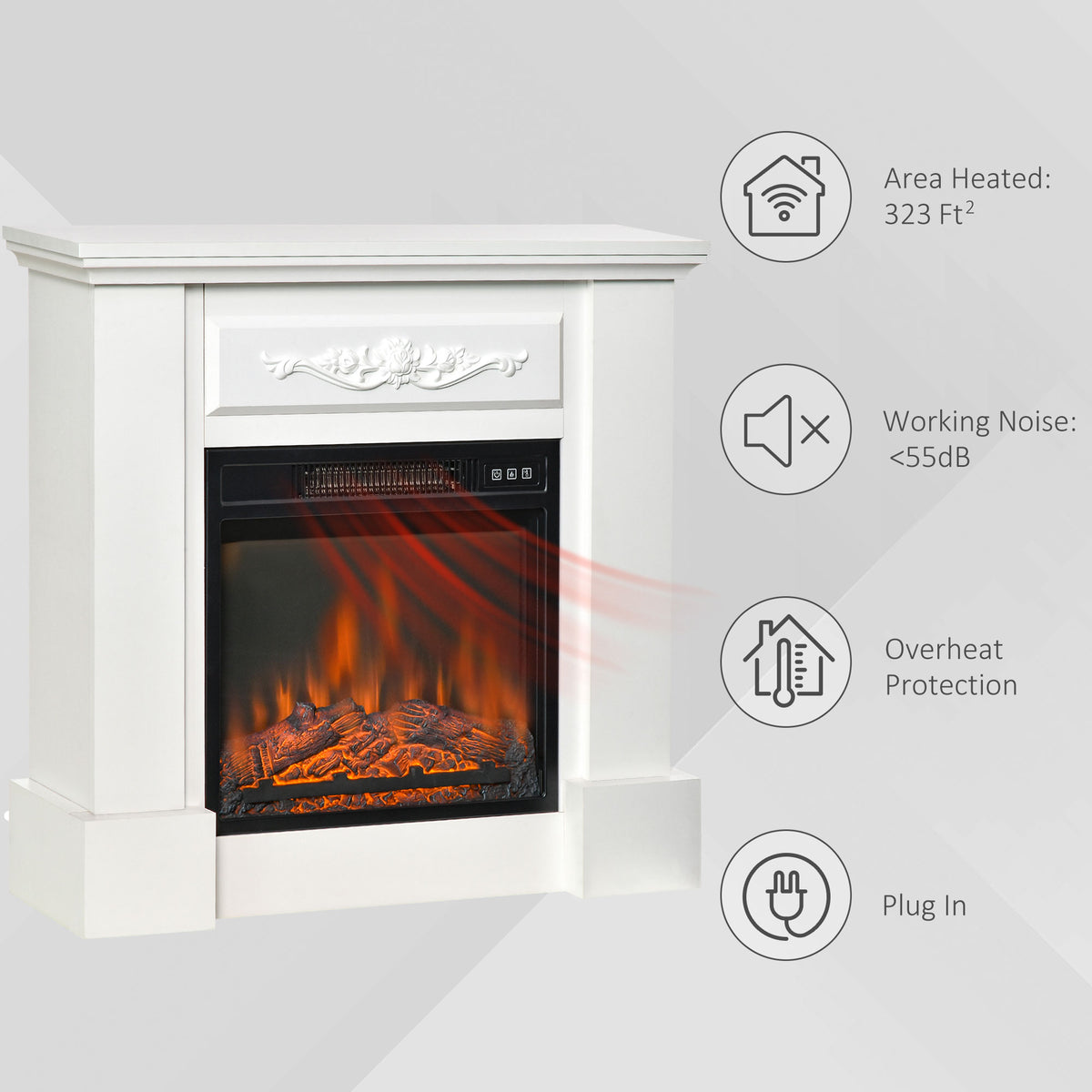 32" Electric Fireplace Heater with Mantel, Freestanding Fireplace Stove with Log Hearth, Adjustable Realistic Flame and Remote Control, 1400W, White