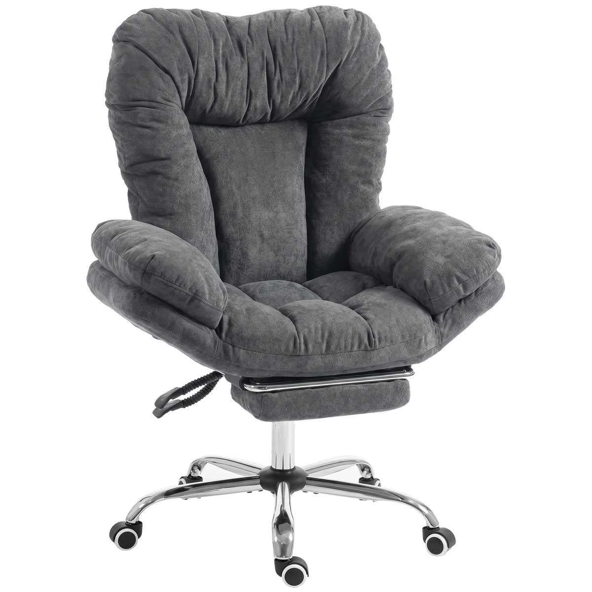 Criss Cross Office Chair with Footrest, Swivel Wheels, Wide Task Desk Chair with Overstuffed Reclining Backrest, Waterfall Arms, Adjustable Height, Cross Legged, Dark Grey