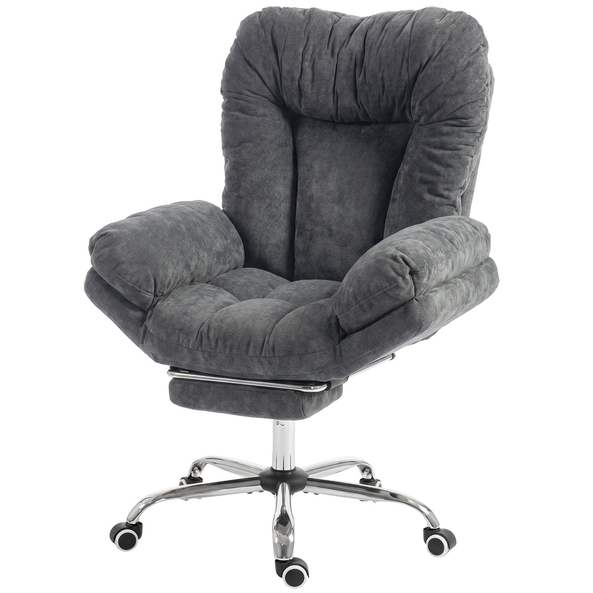 Criss Cross Office Chair with Footrest, Swivel Wheels, Wide Task Desk Chair with Overstuffed Reclining Backrest, Waterfall Arms, Adjustable Height, Cross Legged, Dark Grey