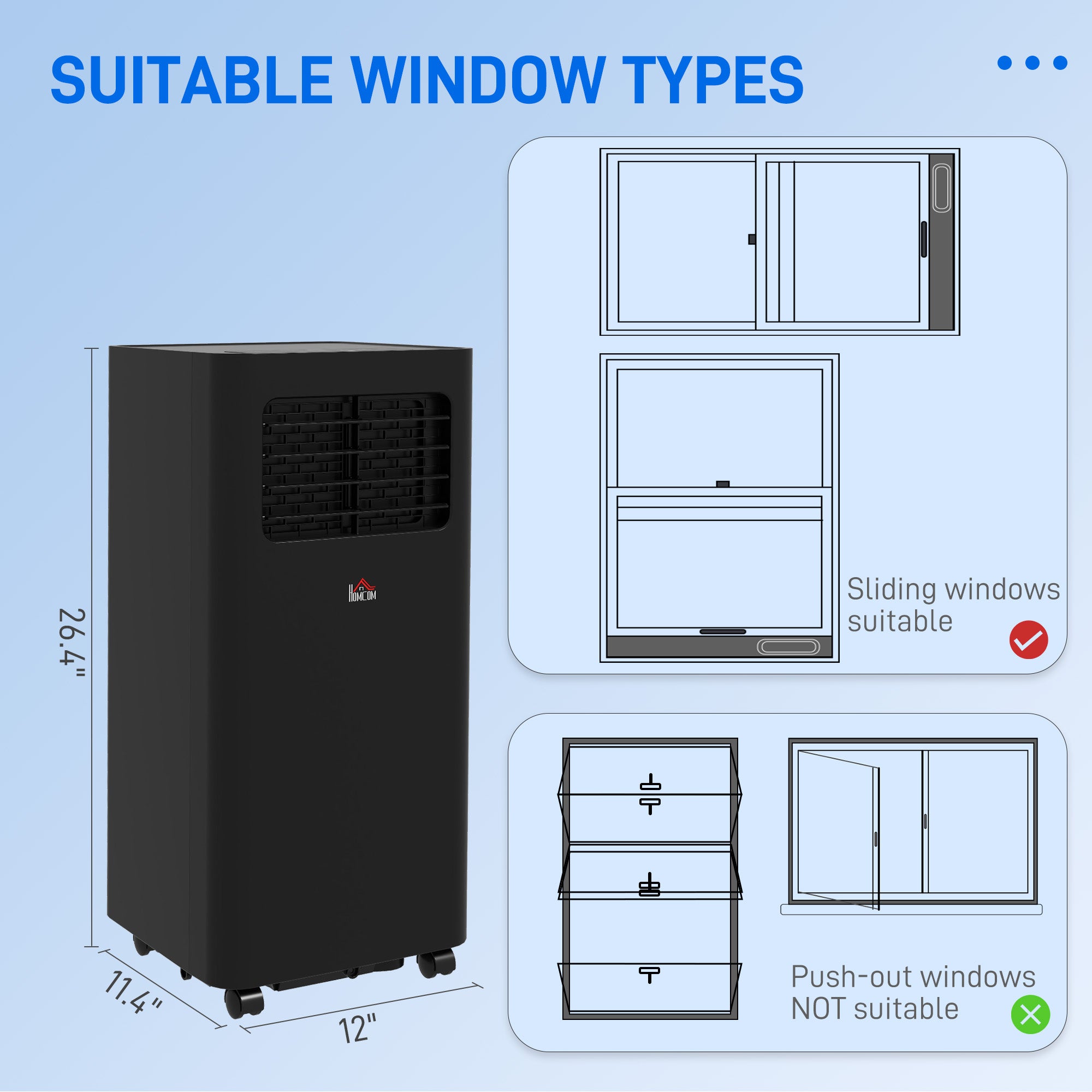 8000 BTU Mobile Air Conditioner, 345 Sq. Ft., AC Unit with Dehumidifier, Sleep, 24H Timer On/Off, Window Kit, Black - HOMCOM