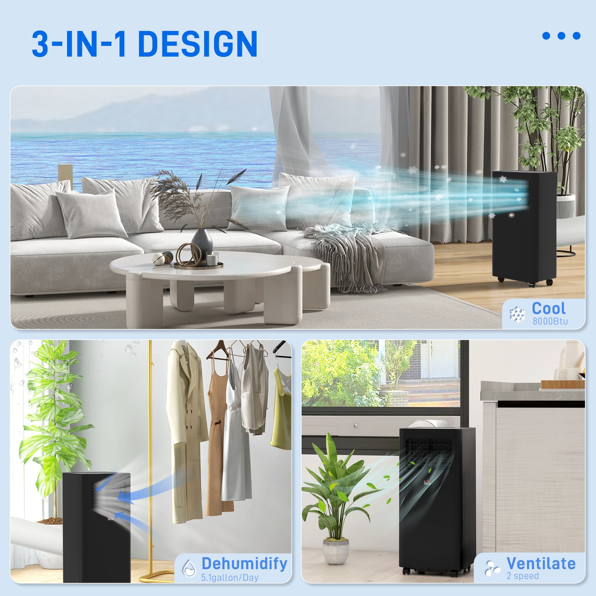 8000 BTU Mobile Air Conditioner, 345 Sq. Ft., AC Unit with Dehumidifier, Sleep, 24H Timer On/Off, Window Kit, Black - HOMCOM