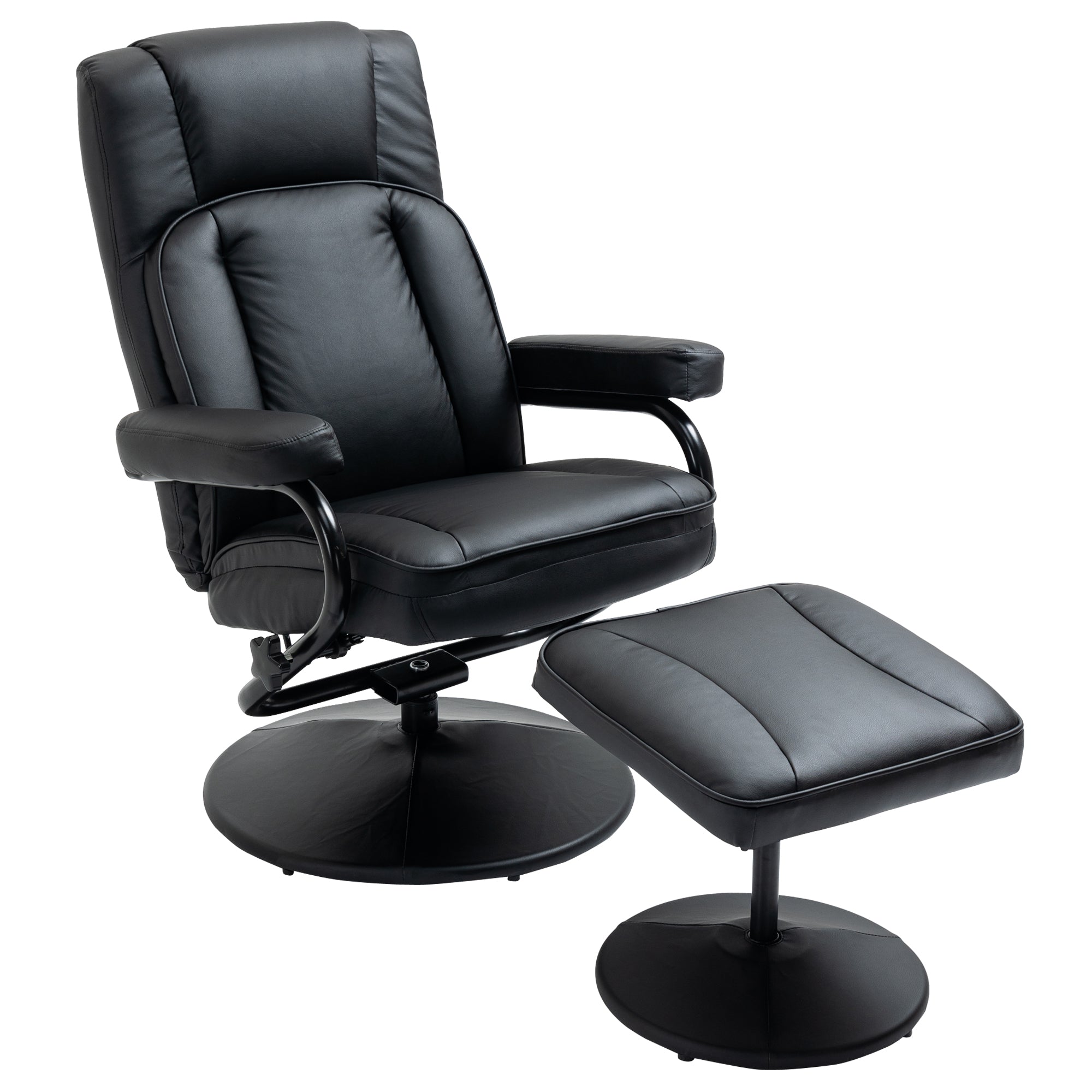 Swivel Recliner Manual PU Leather Armchair with Ottoman Footrest for Living Room Black