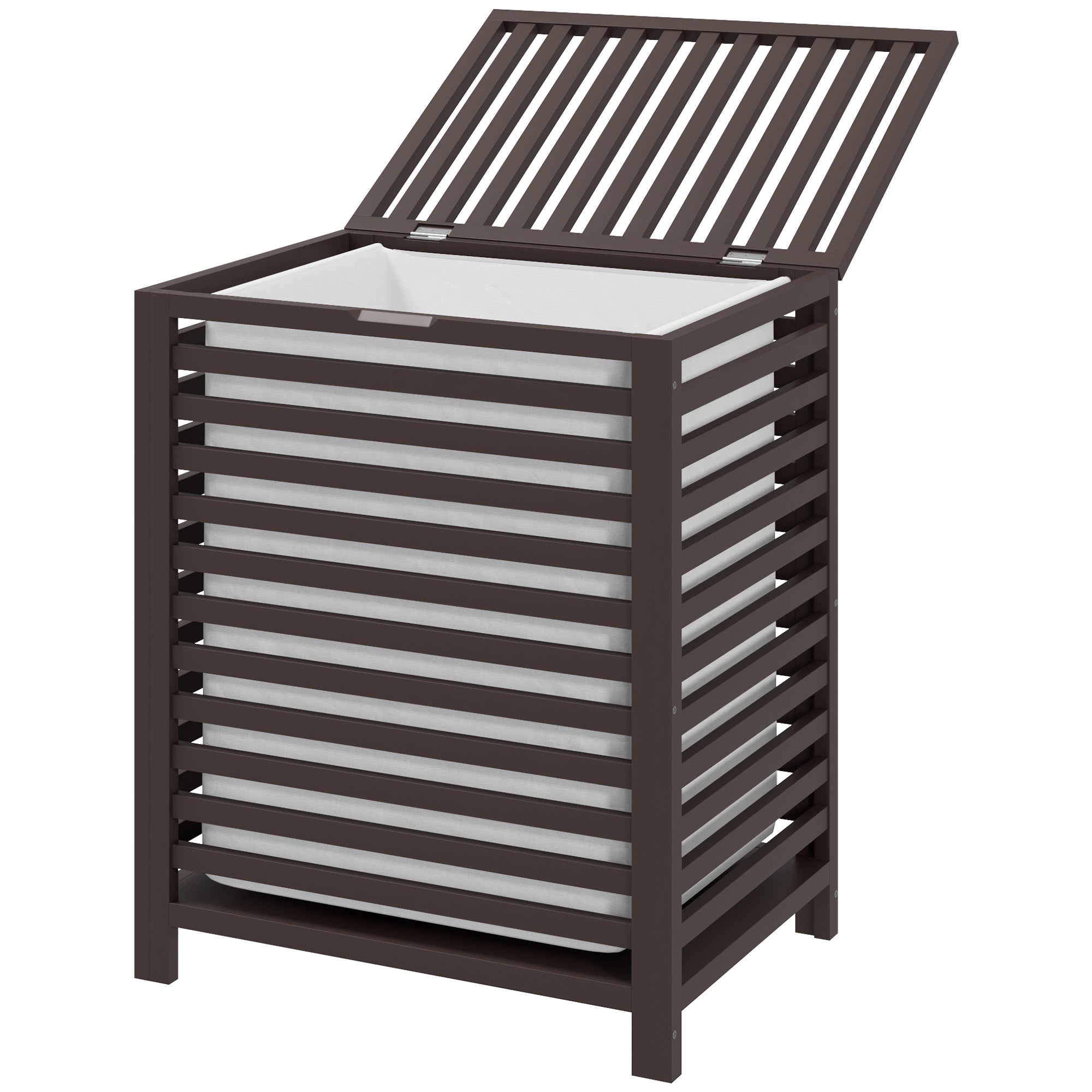 55 L Bamboo Laundry Basket w/ Lid & Removable Liner Bag, 19.75" x 14.25" x 23.5", Coffee