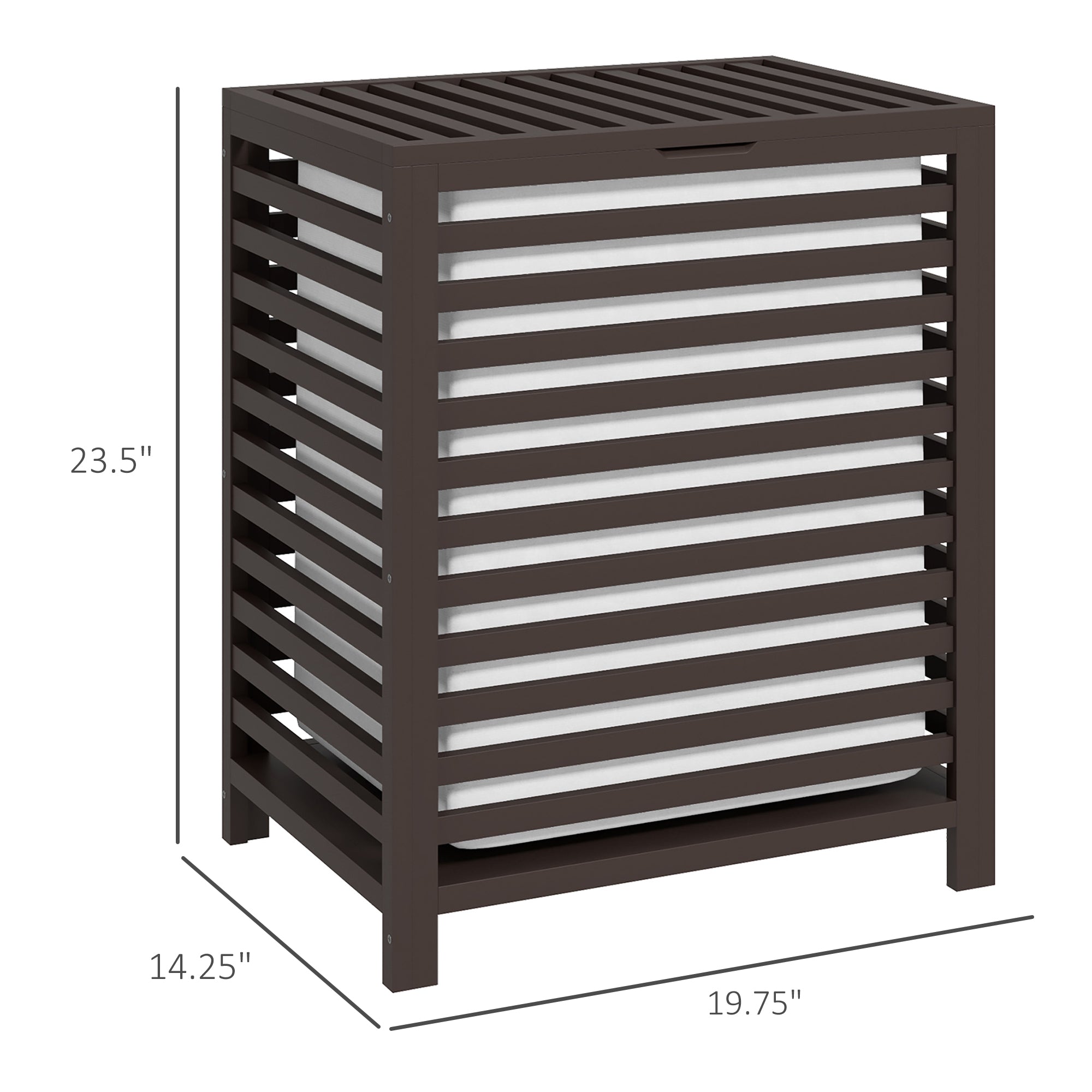 55 L Bamboo Laundry Basket w/ Lid & Removable Liner Bag, 19.75" x 14.25" x 23.5", Coffee