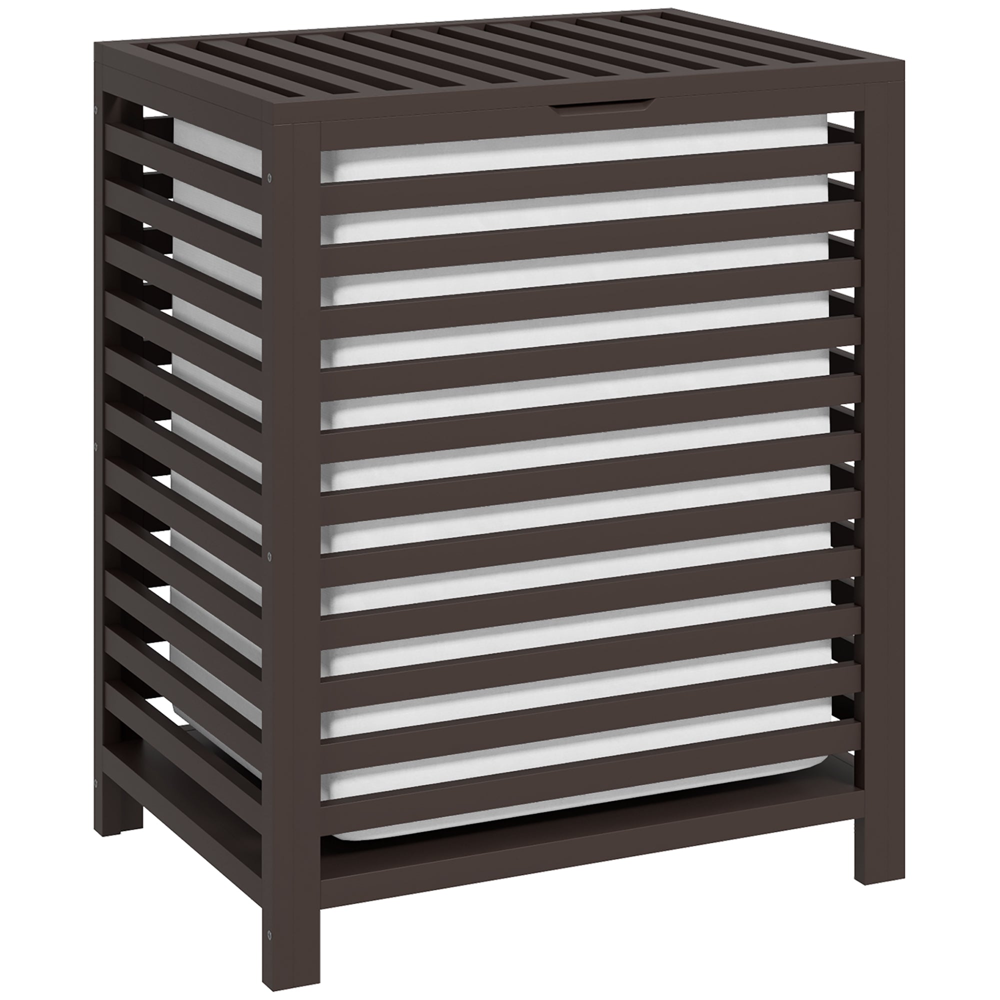 55 L Bamboo Laundry Basket w/ Lid & Removable Liner Bag, 19.75" x 14.25" x 23.5", Coffee