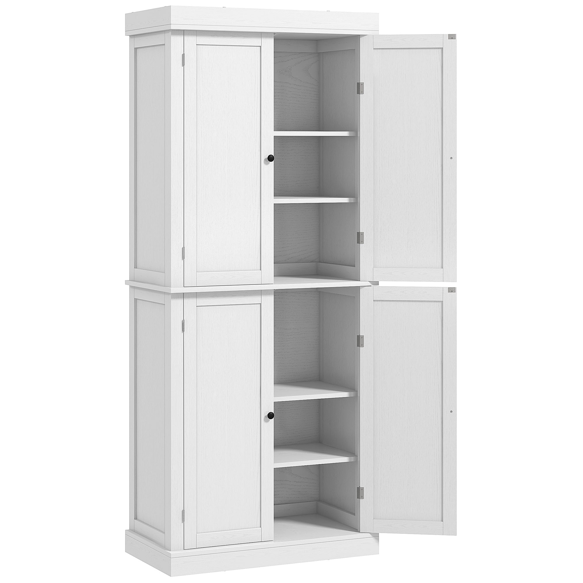 72" Freestanding Kitchen Pantry Storage Cabinet w/ Doors and Shelves, White Wood Grain