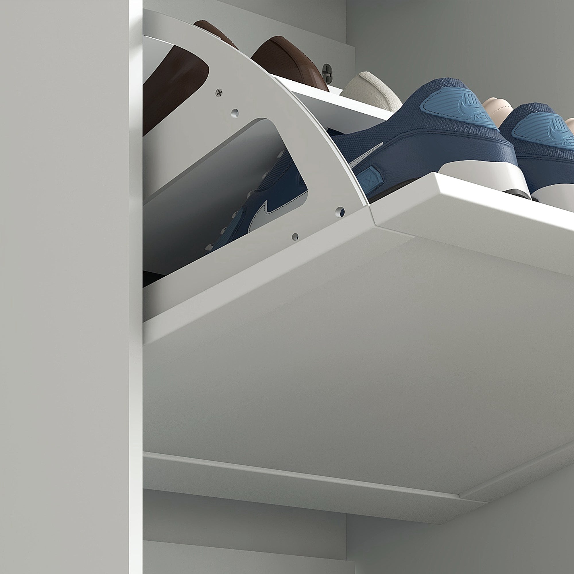 Modern Shoe Storage Cabinet with 3 Flip Drawers for 18 Pairs White