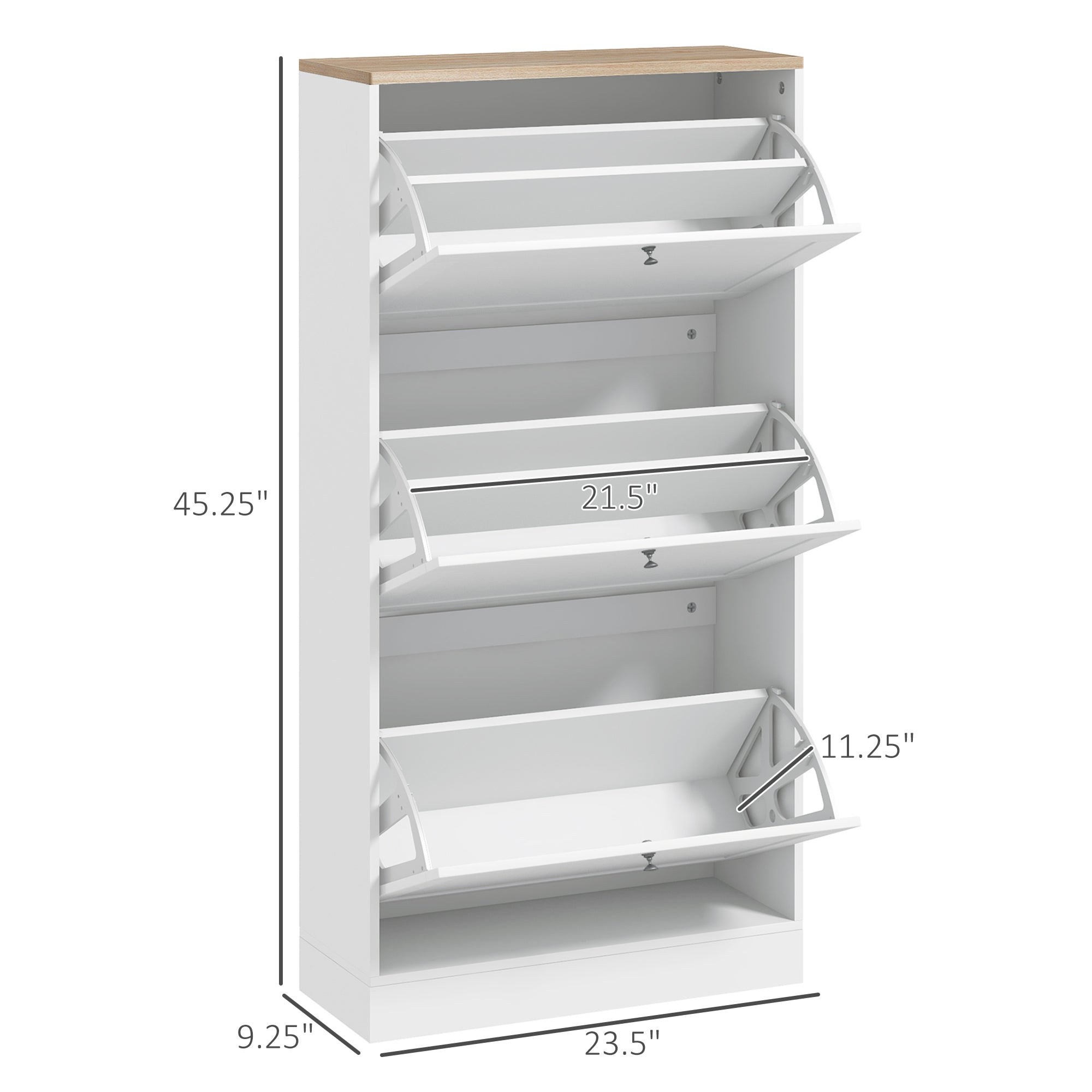 Modern Shoe Storage Cabinet with 3 Flip Drawers for 18 Pairs White