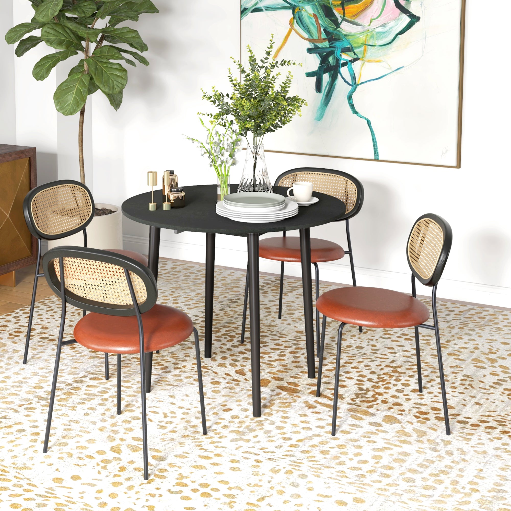 Folding Dining Table, Round Drop Leaf Kitchen Table for Small Spaces with Wood Legs, Black - HOMCOM