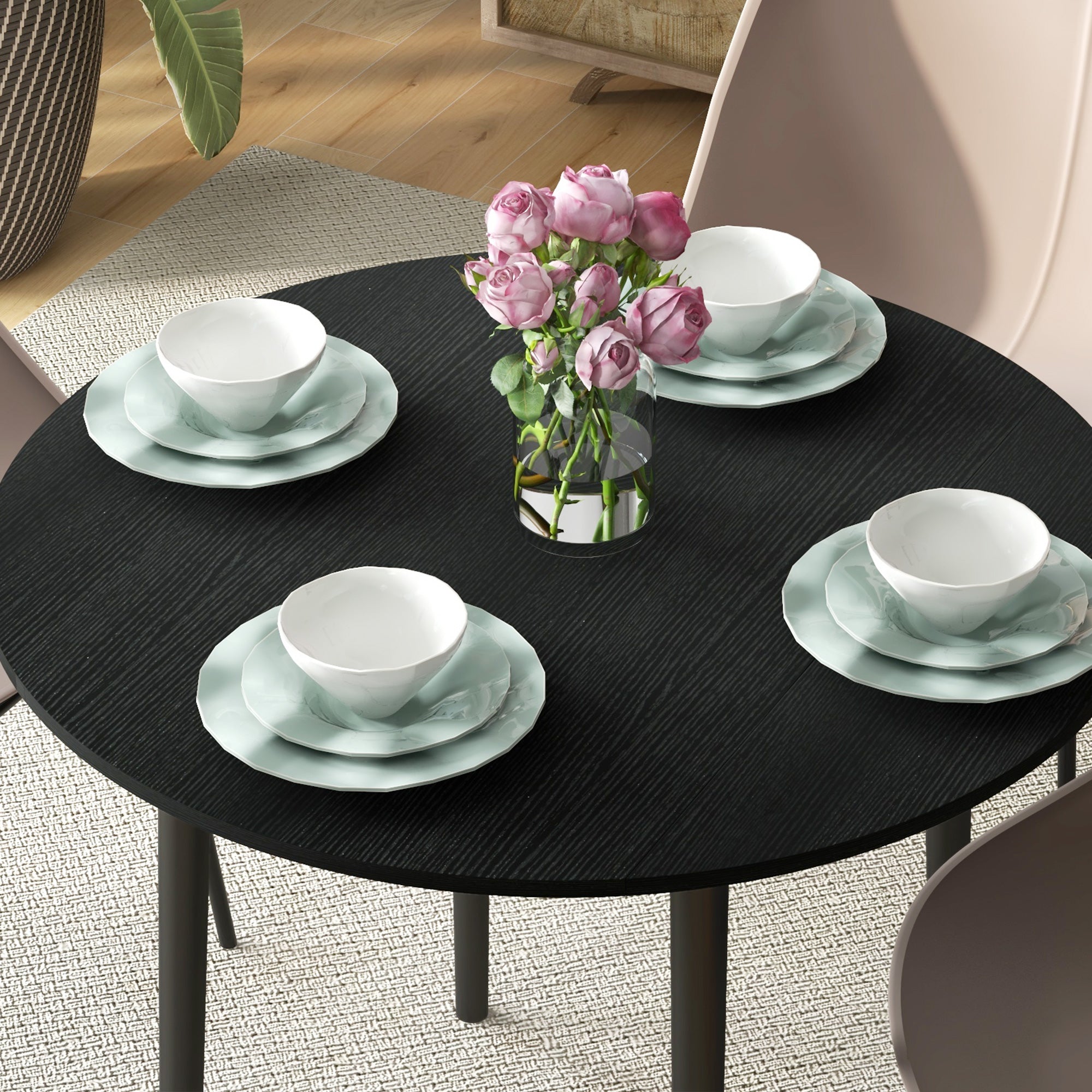 Folding Dining Table, Round Drop Leaf Kitchen Table for Small Spaces with Wood Legs, Black - HOMCOM