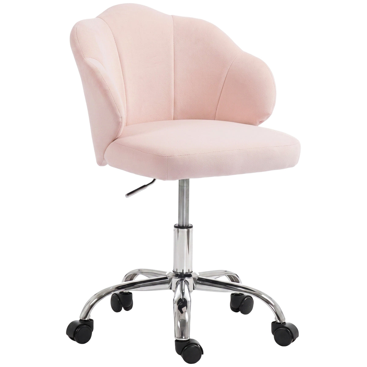 Petal Office Chair with Swivel Wheels, Task Desk Chair with Wide Seat, Velvet, Adjustable Height, Rocking, for Home Office or Makeup Vanity, Pink
