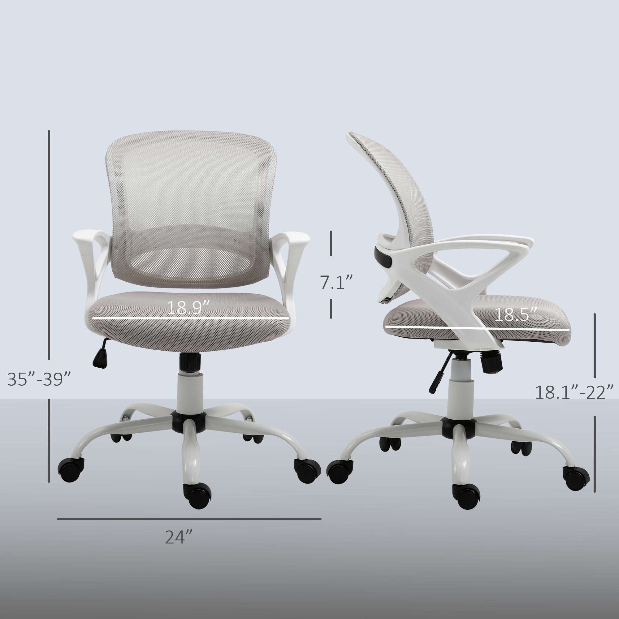 Ergonomic Mesh Office Chair, Swivel Mid Back Computer Desk Chair with Lumbar Back Support, Adjustable Height, Rocking Function, Rolling Wheels, for Home Office Study, Gray