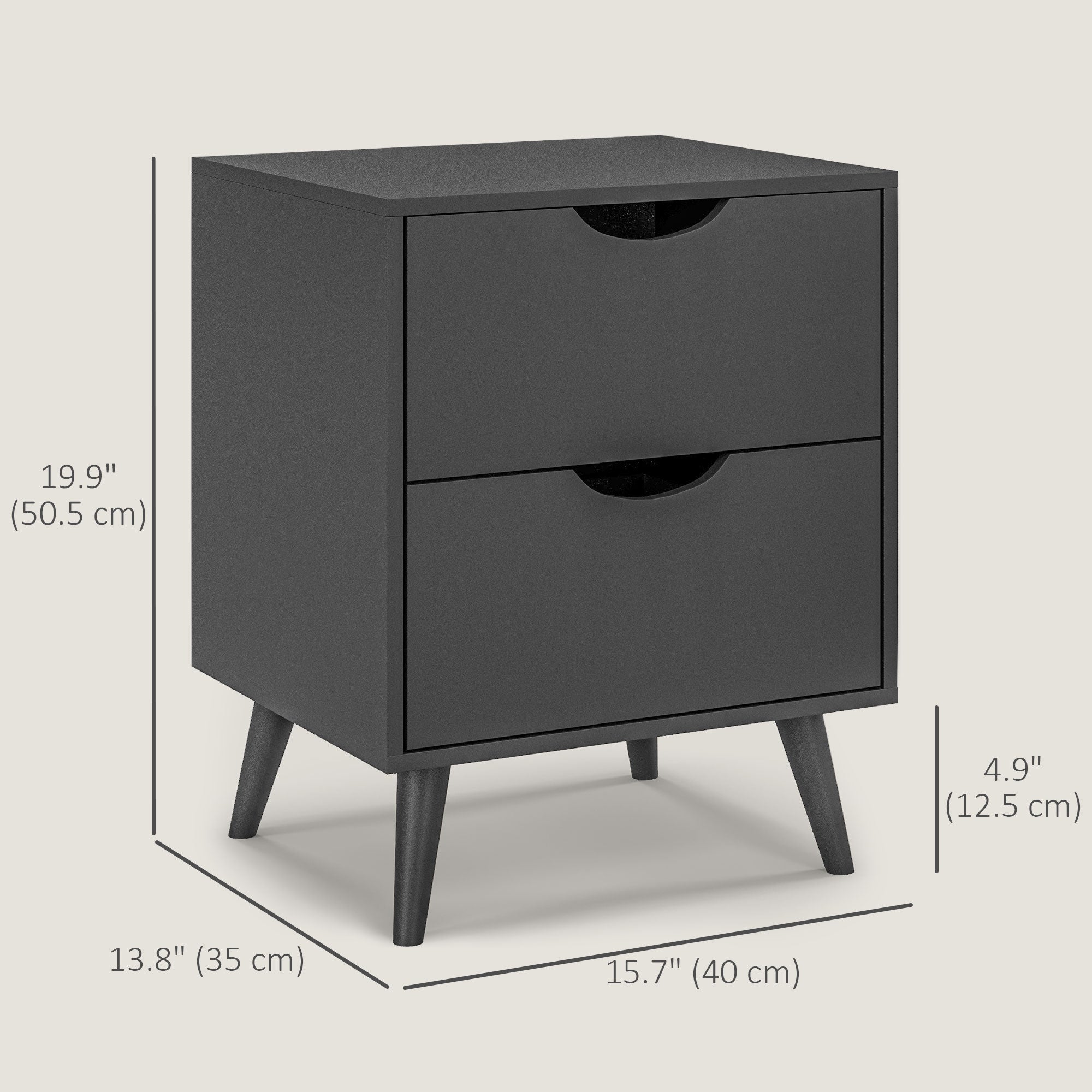 HOMCOM Modern Nightstand, Bedside Table with 2 Drawers, End Table with Wood Legs for Bedroom, Black