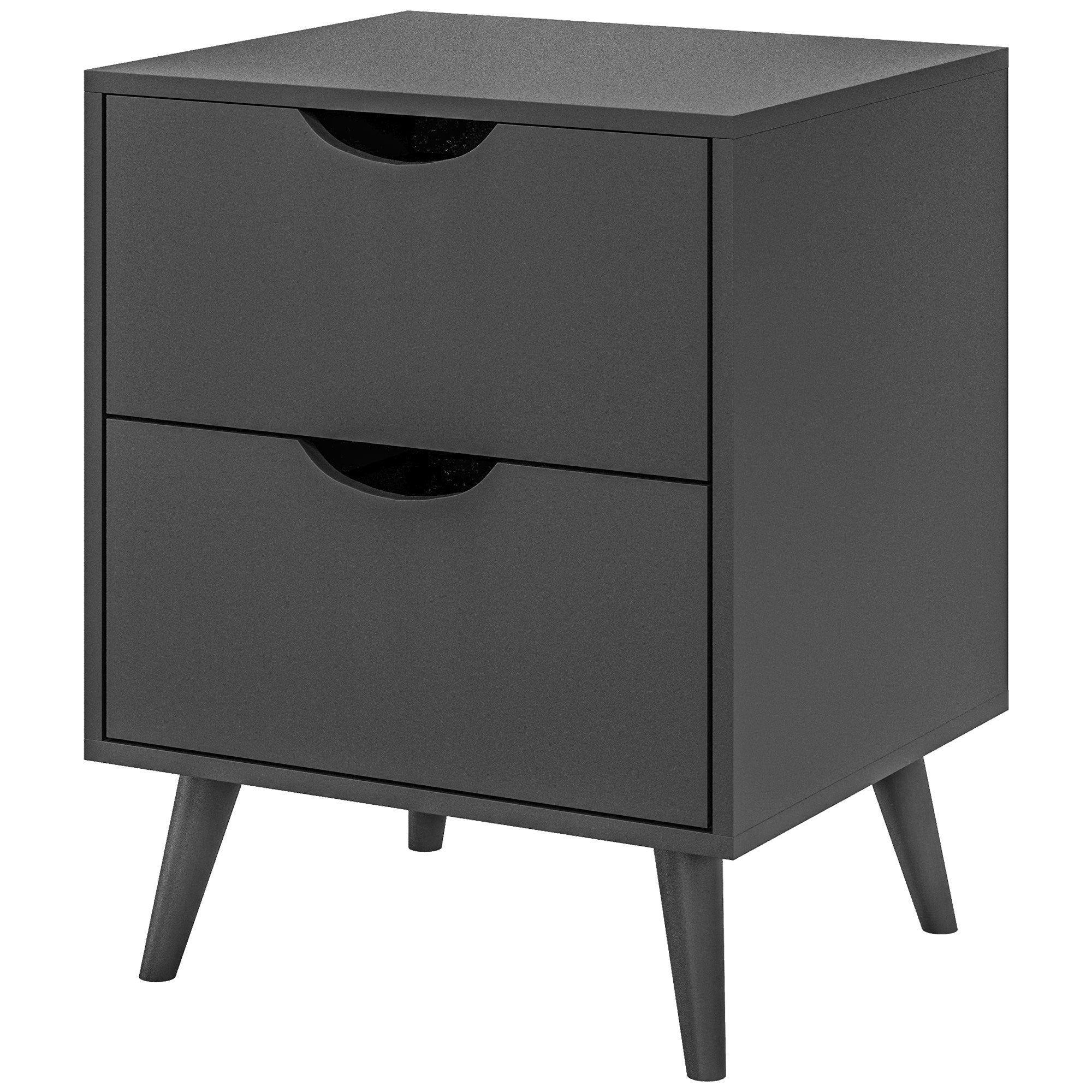 HOMCOM Modern Nightstand, Bedside Table with 2 Drawers, End Table with Wood Legs for Bedroom, Black
