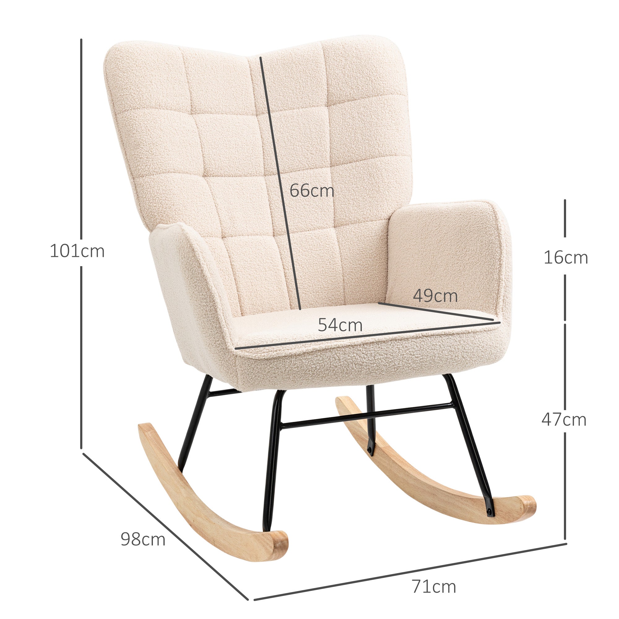 HOMCOM Wingback Rocking Chair with Wooden Base, Fleece Glider Rocker for Nursing, Modern Armchair - Beige