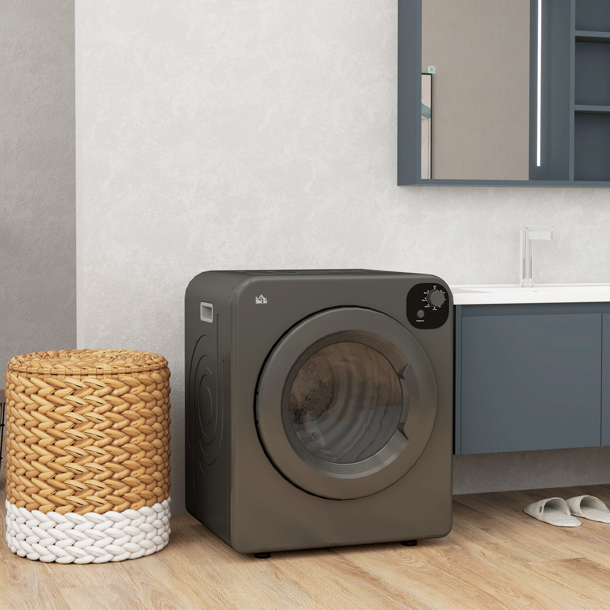 3.2 cu.ft Stainless Steel Laundry Dryer, 1300W Portable Front Load Electric Dryer, Gray - HOMCOM