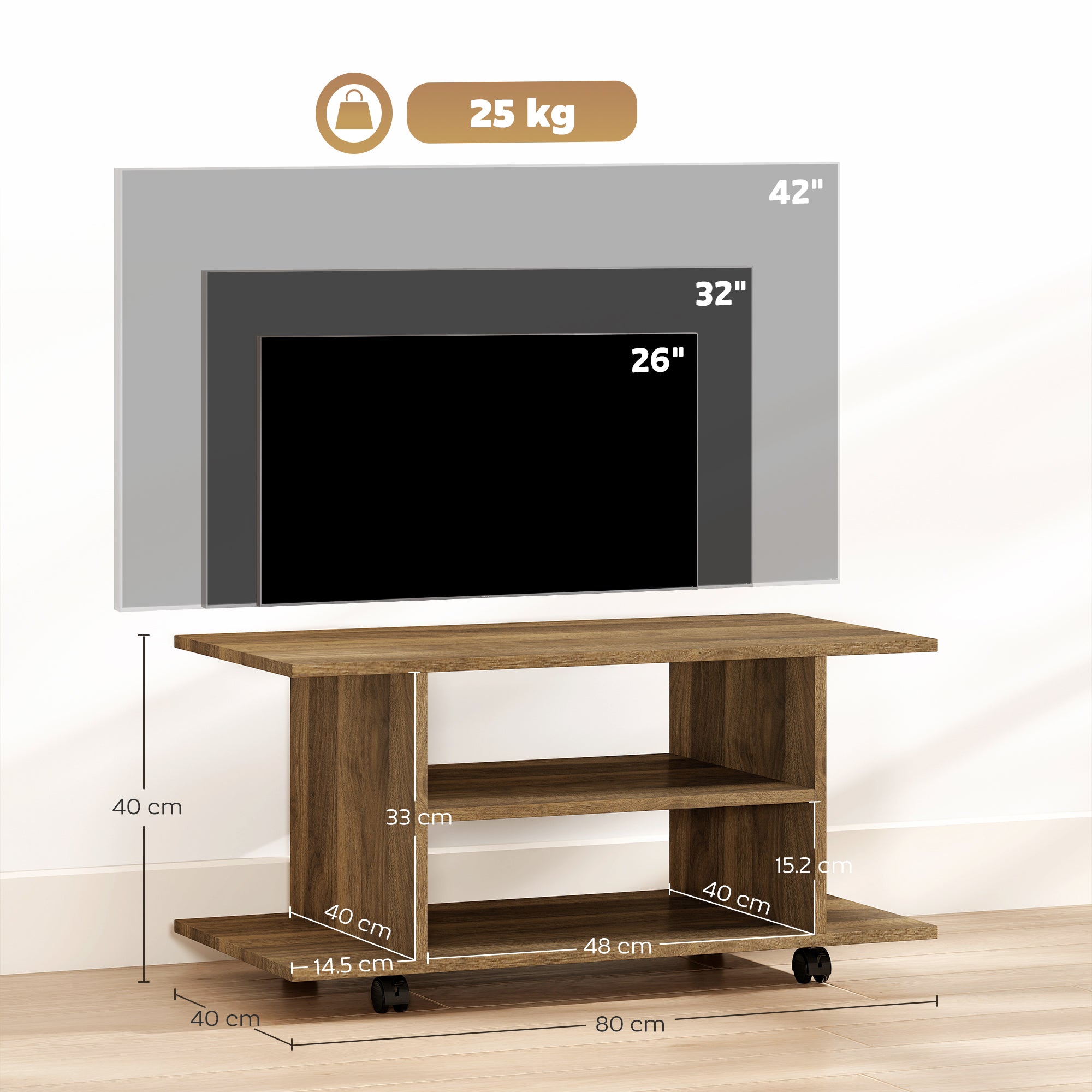 Modern TV Cabinet Stand Storage Shelves Table Mobile Bedroom Furniture Bookshelf Bookcase Walnut