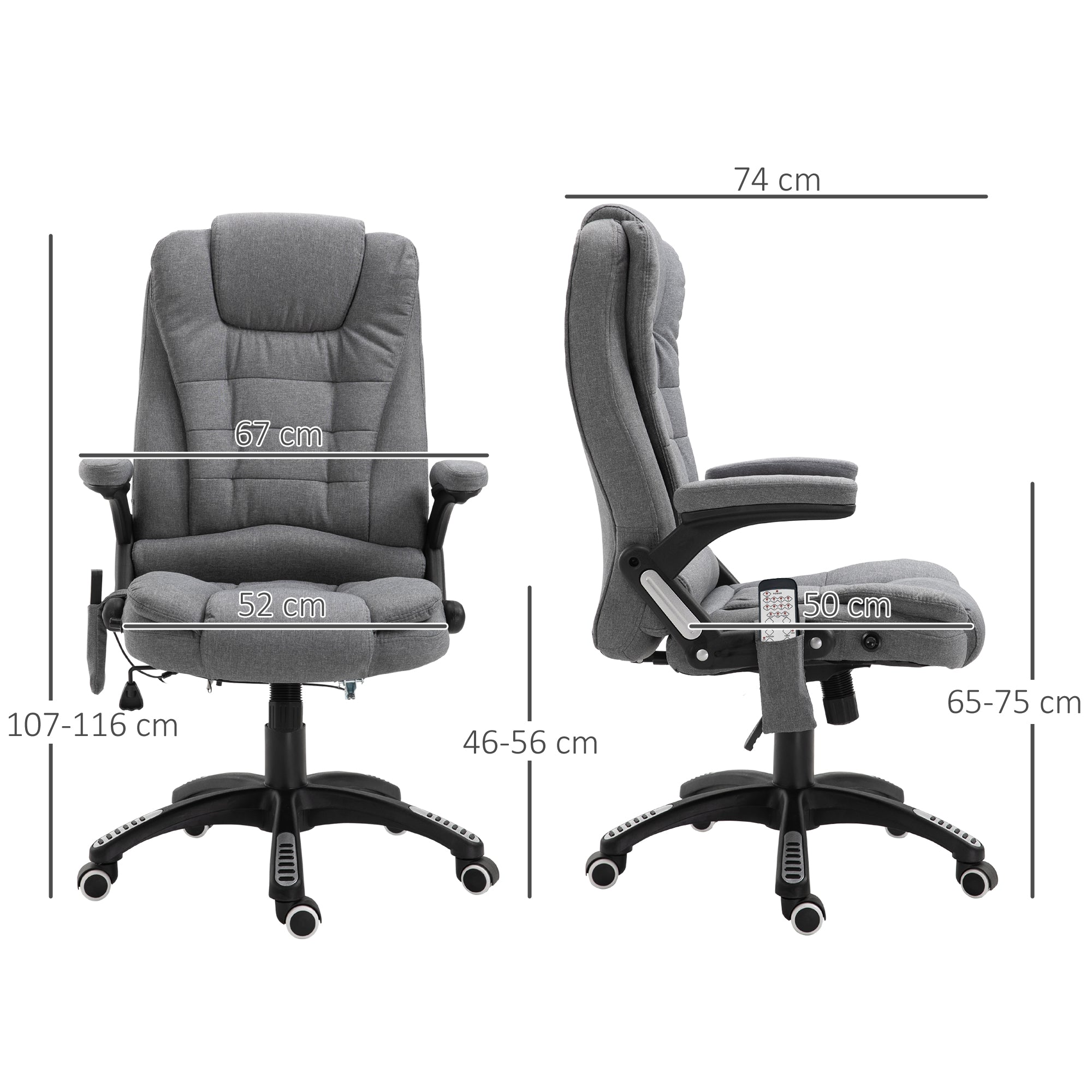 Vinsetto Office Chair, Ergonomic Desk Chair with 6-Point Massage and Back Heated, Linen-Feel Fabric Computer Gaming Chair with Arms, Lumbar Support, Grey
