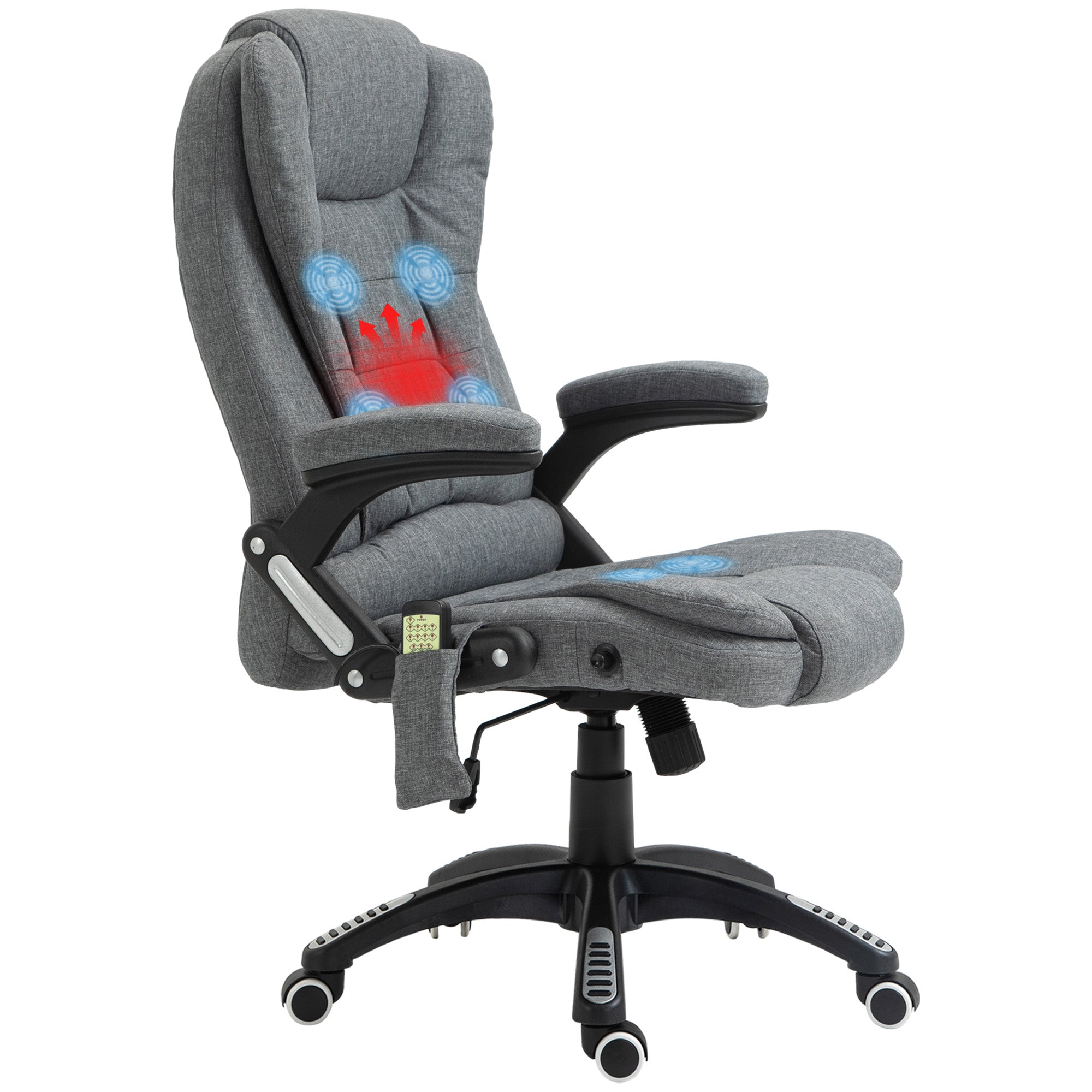 Vinsetto Office Chair, Ergonomic Desk Chair with 6-Point Massage and Back Heated, Linen-Feel Fabric Computer Gaming Chair with Arms, Lumbar Support, Grey