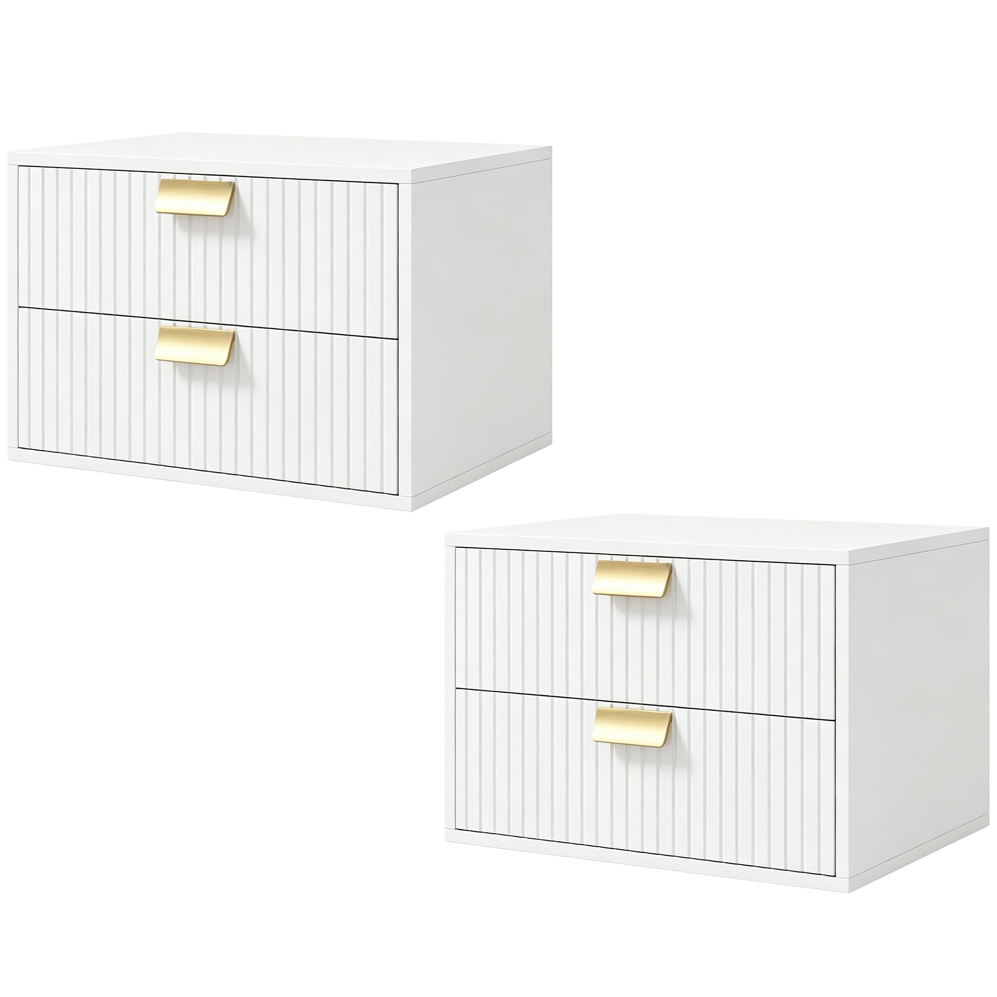 Modern Floating Nightstands Set of 2, Wall Mounted Bedside Tables with 2 Wave Drawers, Bedside Cabinets for Bedroom Living Room, White